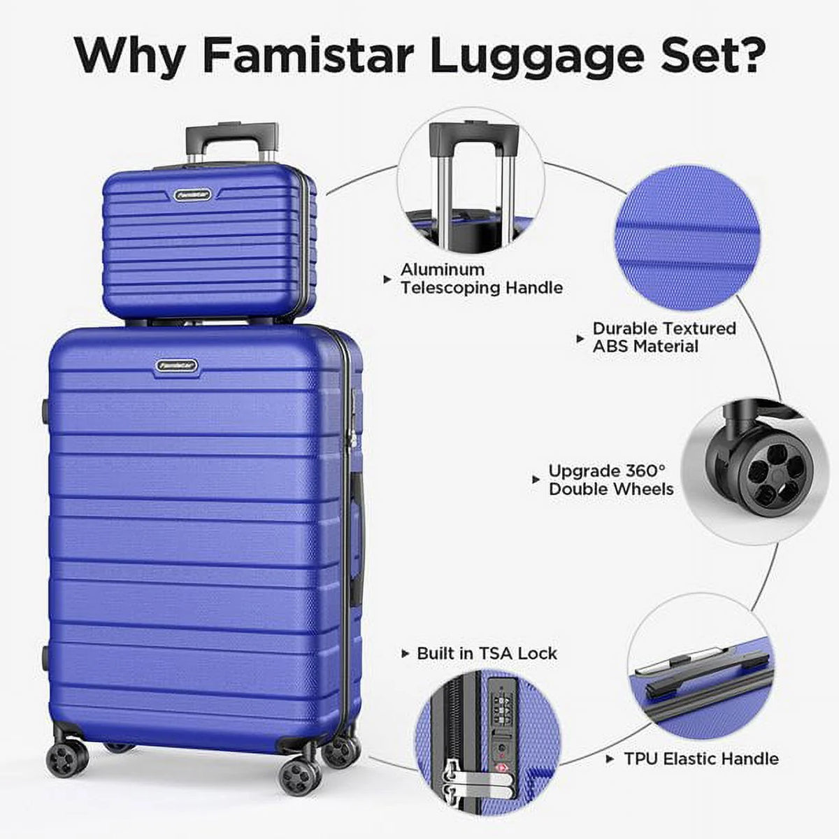 11Pcs Luggage Sets, ABS Hardshell Suitcase w/ Dual 360° Spinner Wheels & TSA Lock, Lightweight Durable Hardside Carry on Luggage for Travel, Deep Black