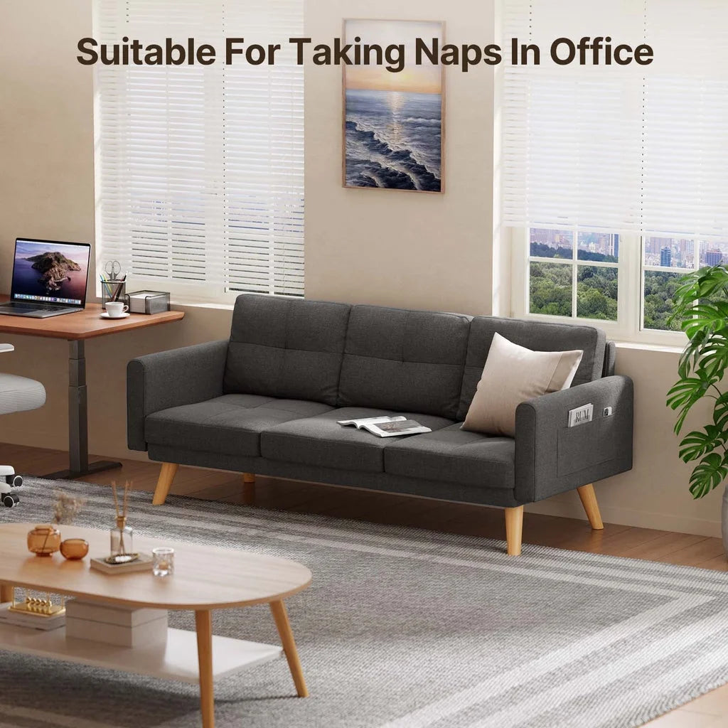 Aiho 82" L Modern Sofa, L-shaped Sofa with 3 Comfortable Pillows for Living Room, Apartment, Studio, Office - Dark Grey