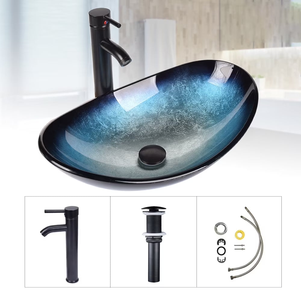 FULLWATT Bathroom Ceramic Sink Vanity Vessel Basin Porcelain Faucet Drain Combo Rectangle,White