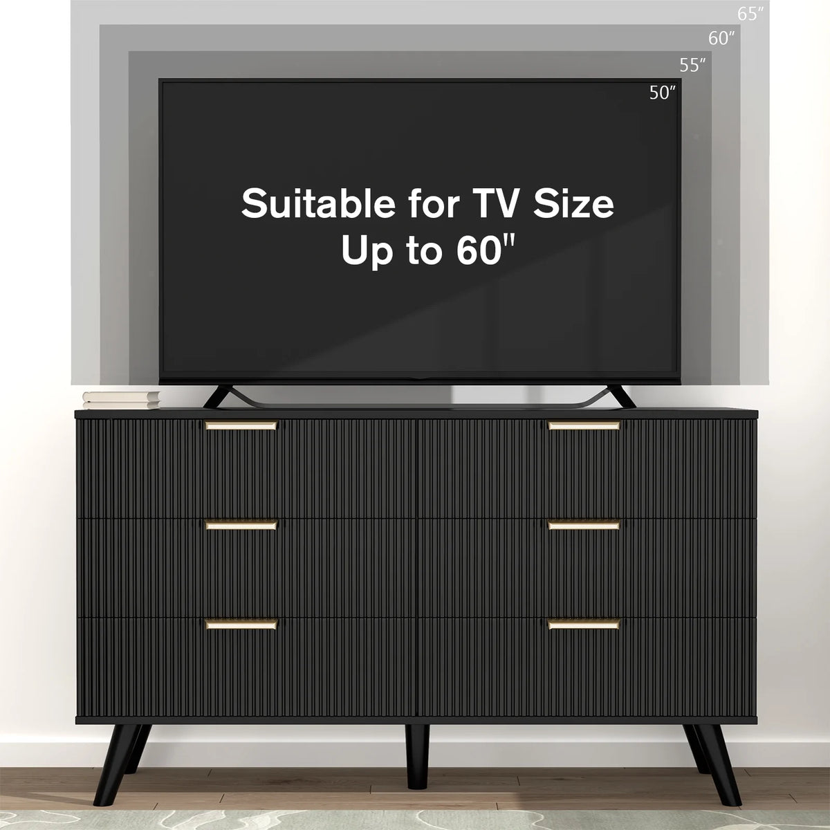 Planntonneo Boho Fluted 6 Drawer Dresser, Wooden Chests for Bedroom