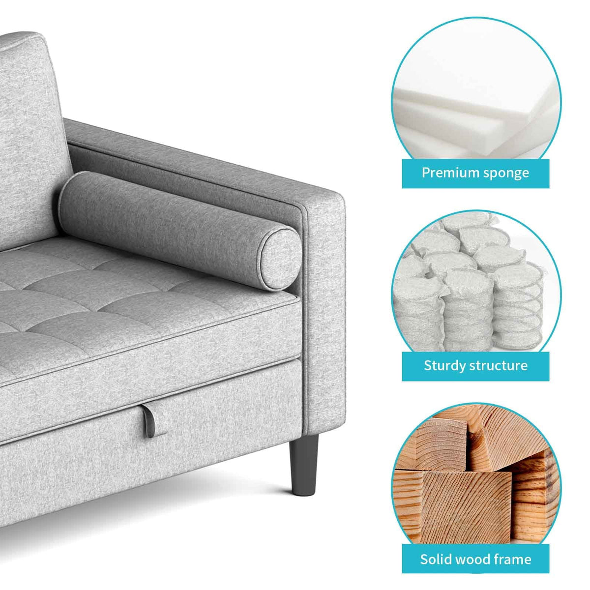 CECER Sleeper Couch, Pull Out Sofa Bed, 83 inches Folding Loveseat Futon Sleeper Couch Bed for Living Room/Bedroom/Apartment Light Grey