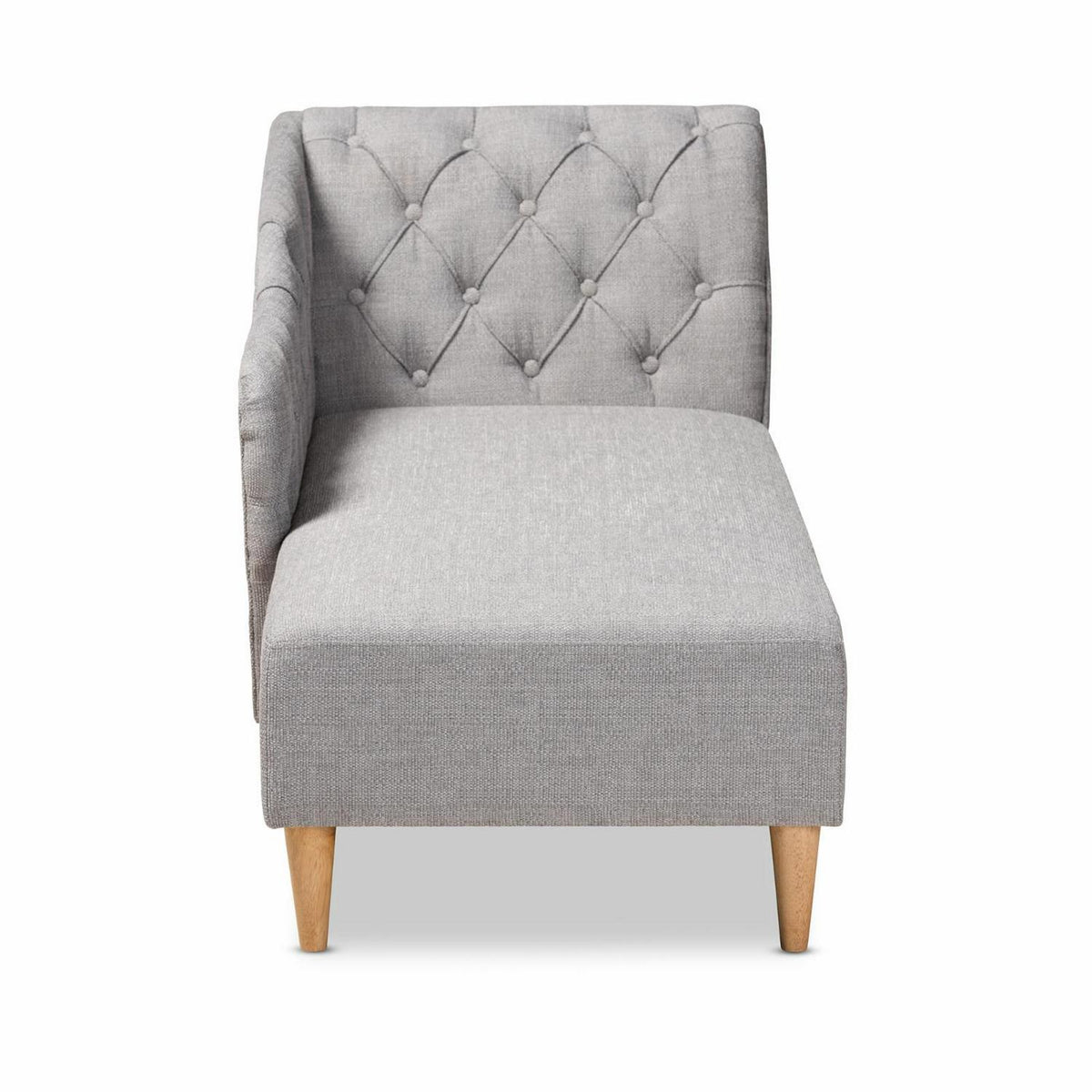 Baxton Studio Emeline Modern and Contemporary Beige Fabric Upholstered Oak Finished Chaise Lounge