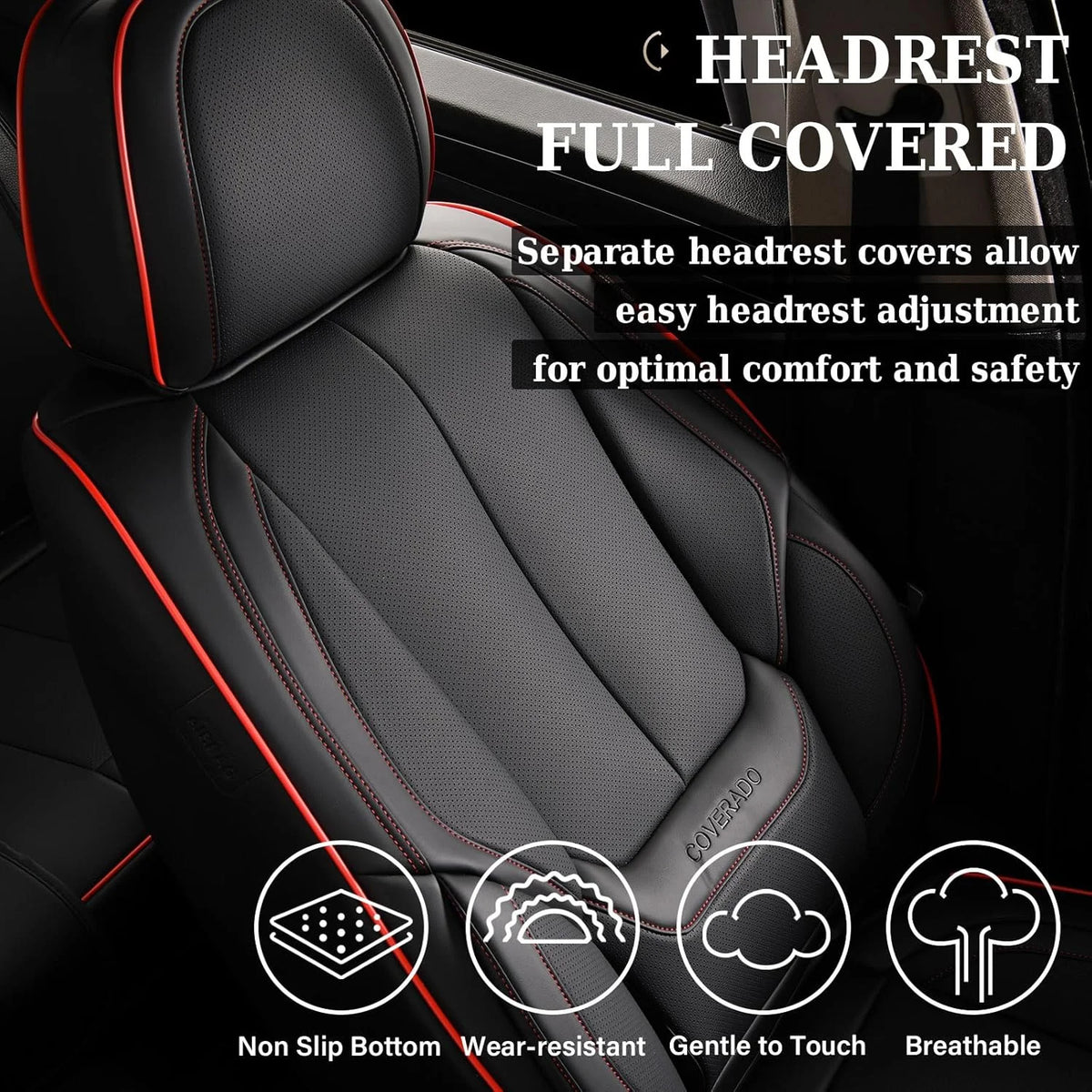 Coverado Black Front Car Seat Covers, Stylish Waterproof Premium Leather Automotive Seat Protectors, Airbag Compatible Auto Interior Accessories Universal Fit for Most Cars SUV Pick-up Trucks