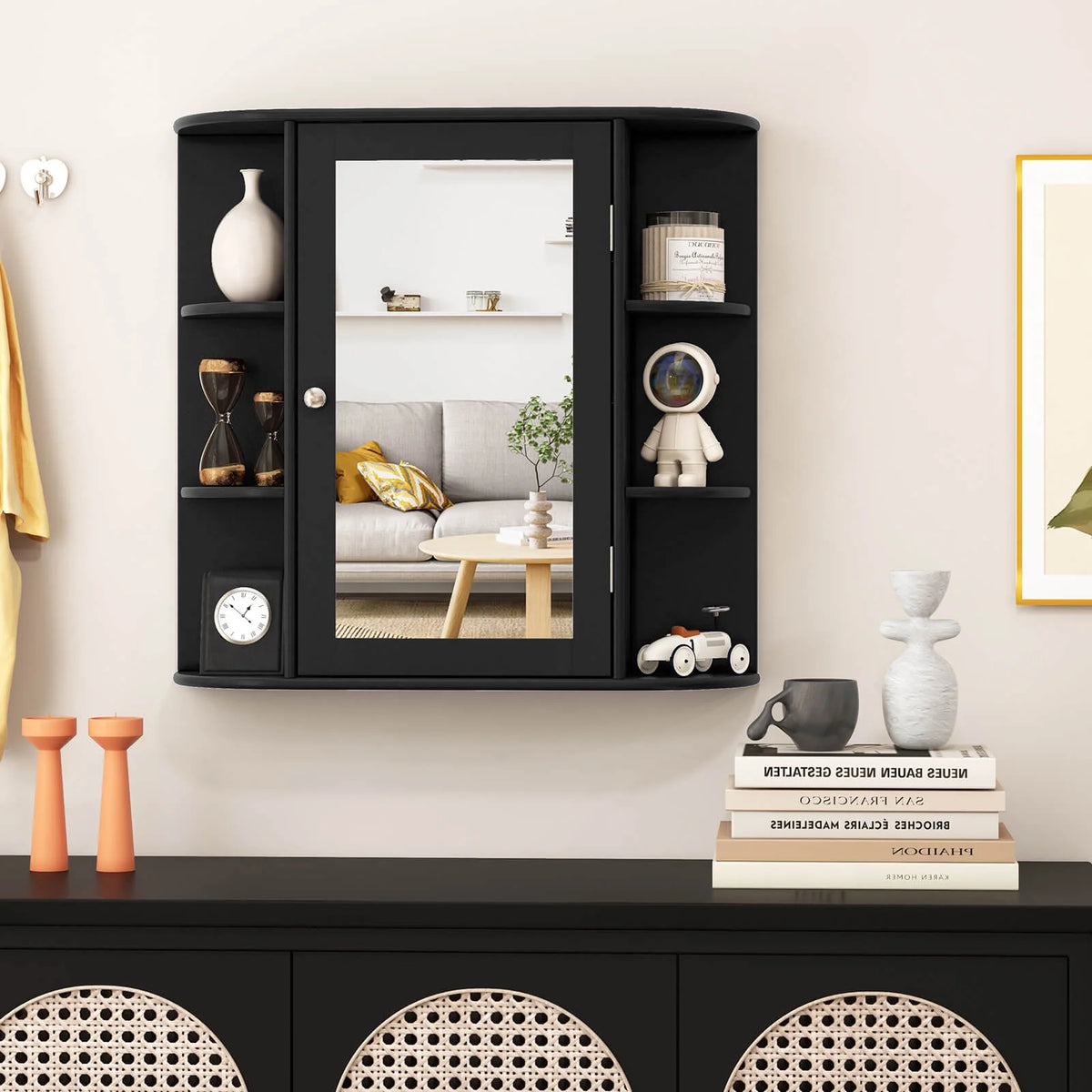 Costway, White, Medium Density Fiberboard, Multipurpose Mount Wall Surface Cabinet Mirror Glass, 26.00 x 6.50 x 23.50 Inches