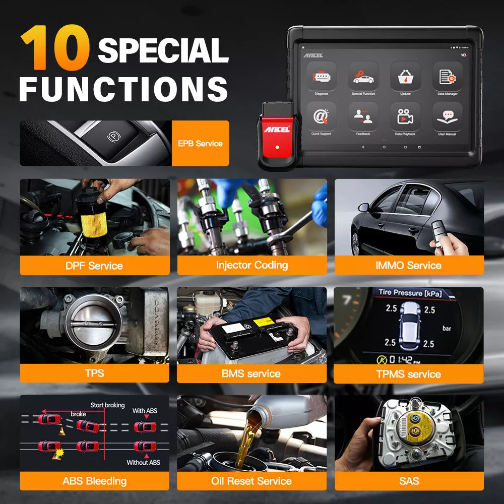Ancel X6 Wireless OBD2 Diagnostic Scan Tool All System OBD2 Scanner Automative ABS Oil EPB BMS SAS IMMO TPS TPMS Injector Coding DPF 10 Service Tool Car Code Reader 10inch Tablet 2 Years Free Update