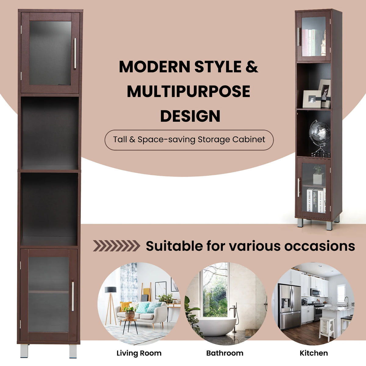 Costway 71'' Tall Tower Bathroom Storage Cabinet Organizer Display Shelves Bedroom Grey