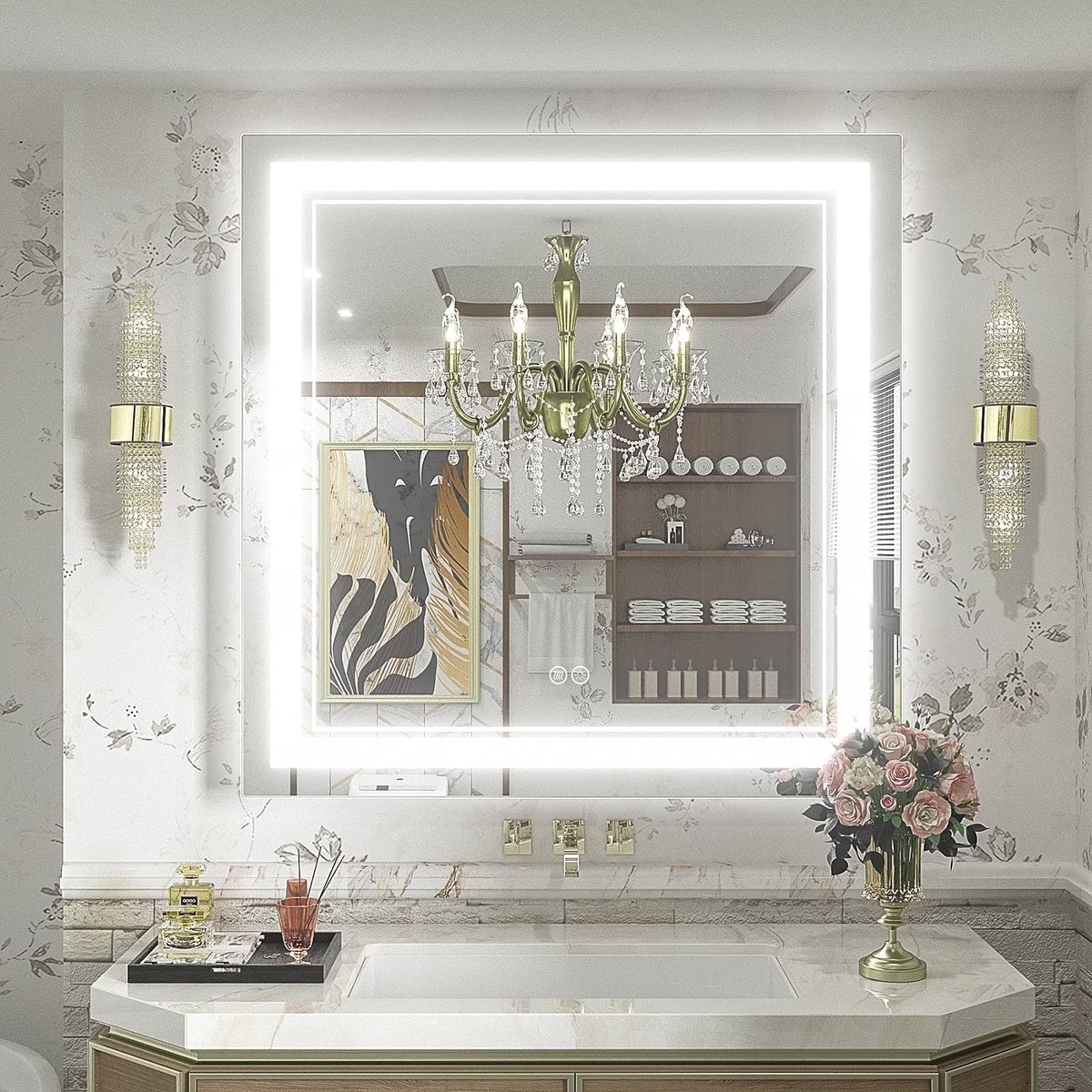 Frameless Frontlit LED Anti-fog Bathroom Vanity Mirror 96x36 inch