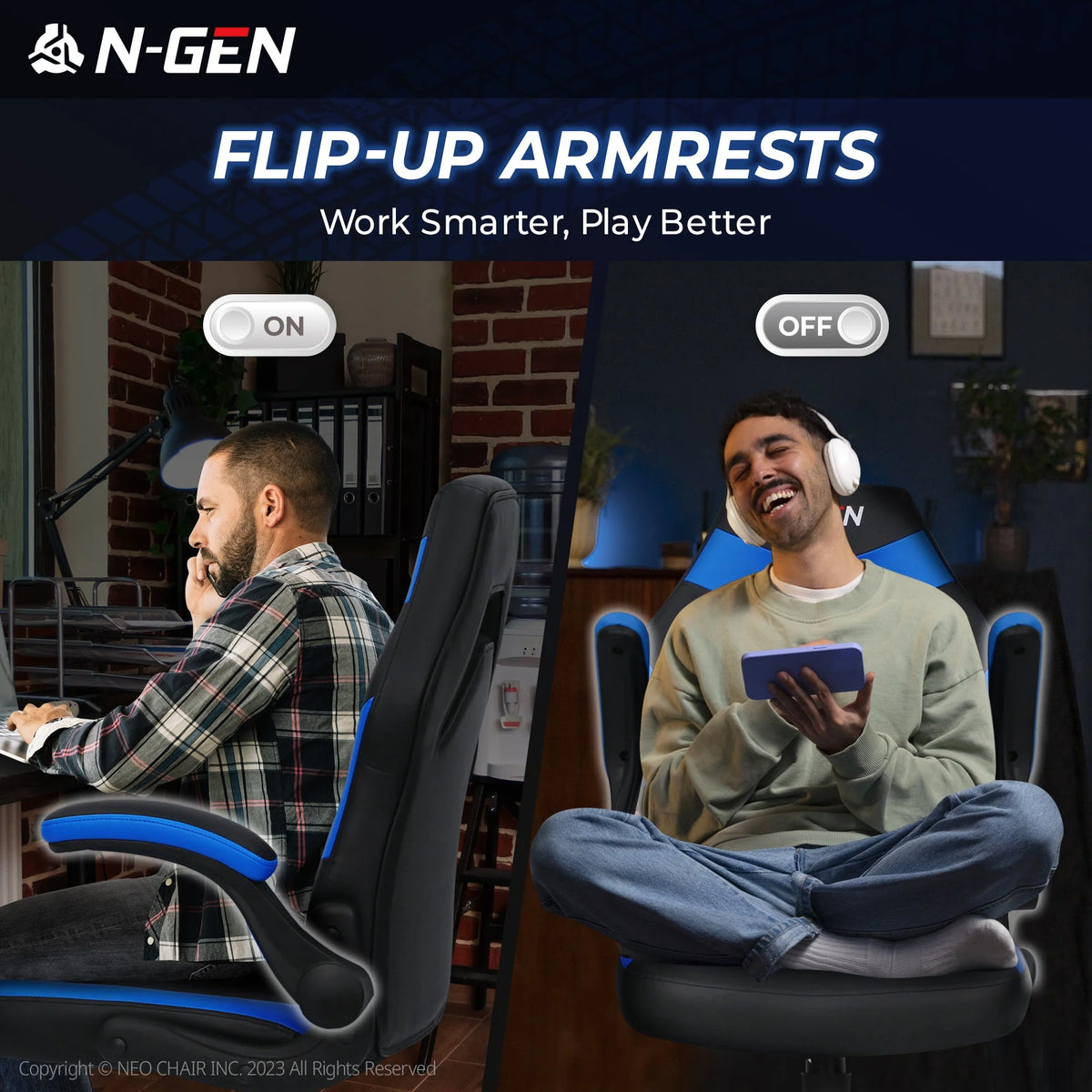N-GEN Red Gaming Chair, Flip-up Armrest Computer Chair Ergonomic Office Chair PU Leather Desk Chair Executive Adjustable Swivel Task Chair