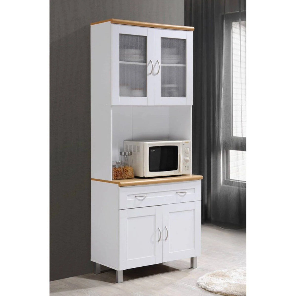 Hodedah Tall Free Standing Kitchen Cabinet, White