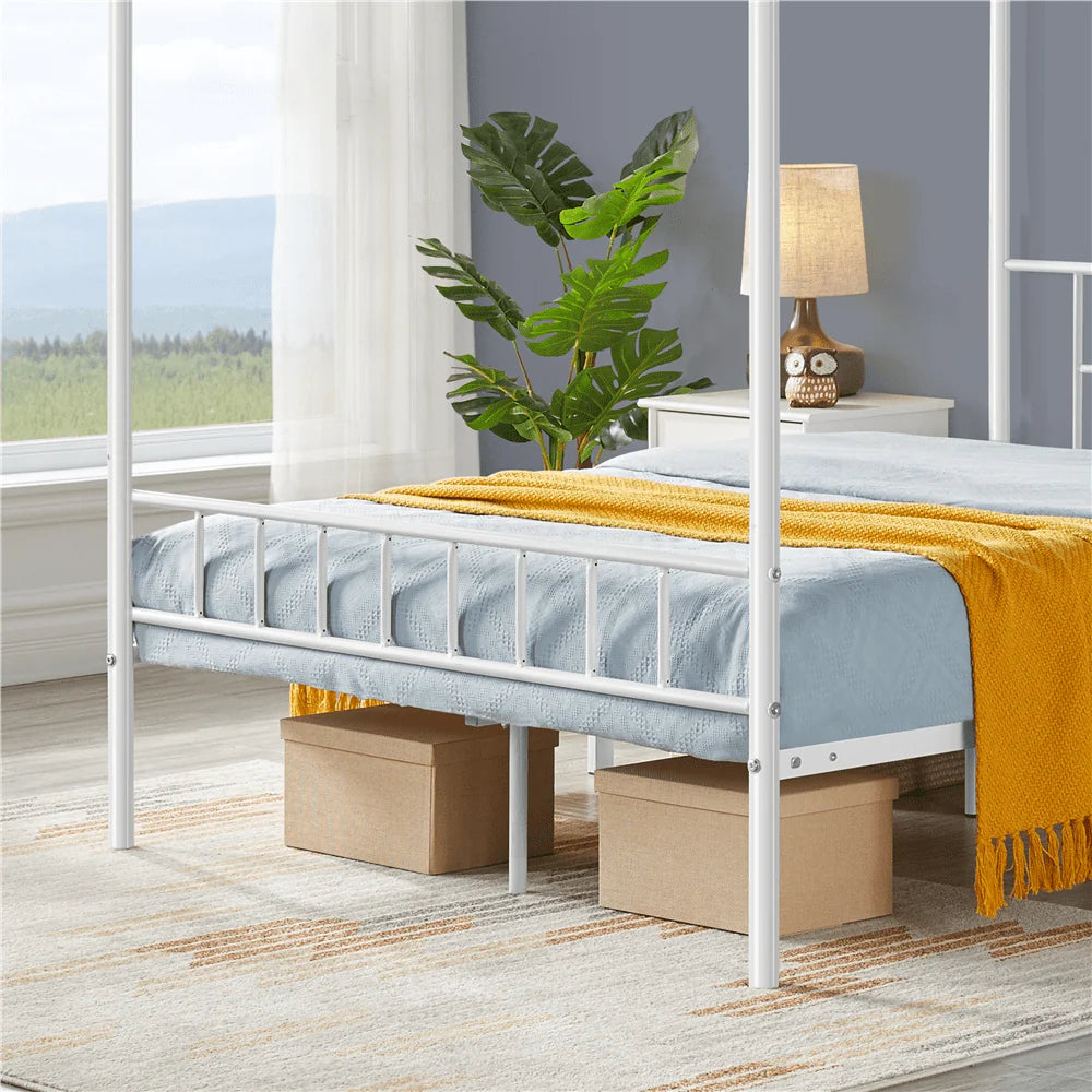 Yaheetech Metal Canopy Bed Frame, Four-poster Canopied Platform Bed with Headboard and Footboard, Queen, White