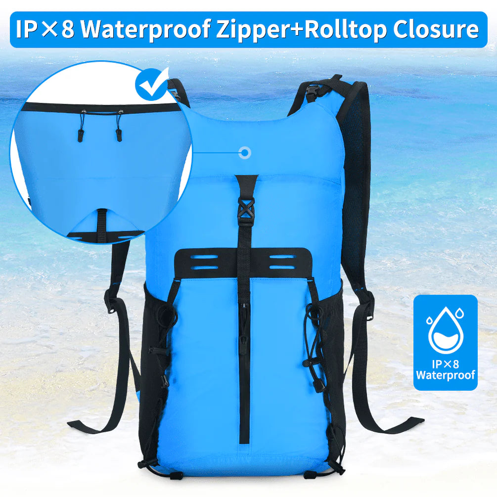 Waterproof Dry Bags Set of 3 Adjustable Shoulder Strap 20L Dry Backpack Compression Sack with Cellphone Phone Waist Bag for Kayaking, Beach, Rafting, Boating, Hiking, Blue