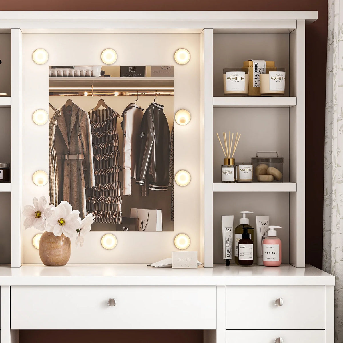 Makeup Vanity Desk with LED Mirror, 11 Drawers & Shelves, 3 Color Modes & Adjustable Brightness
