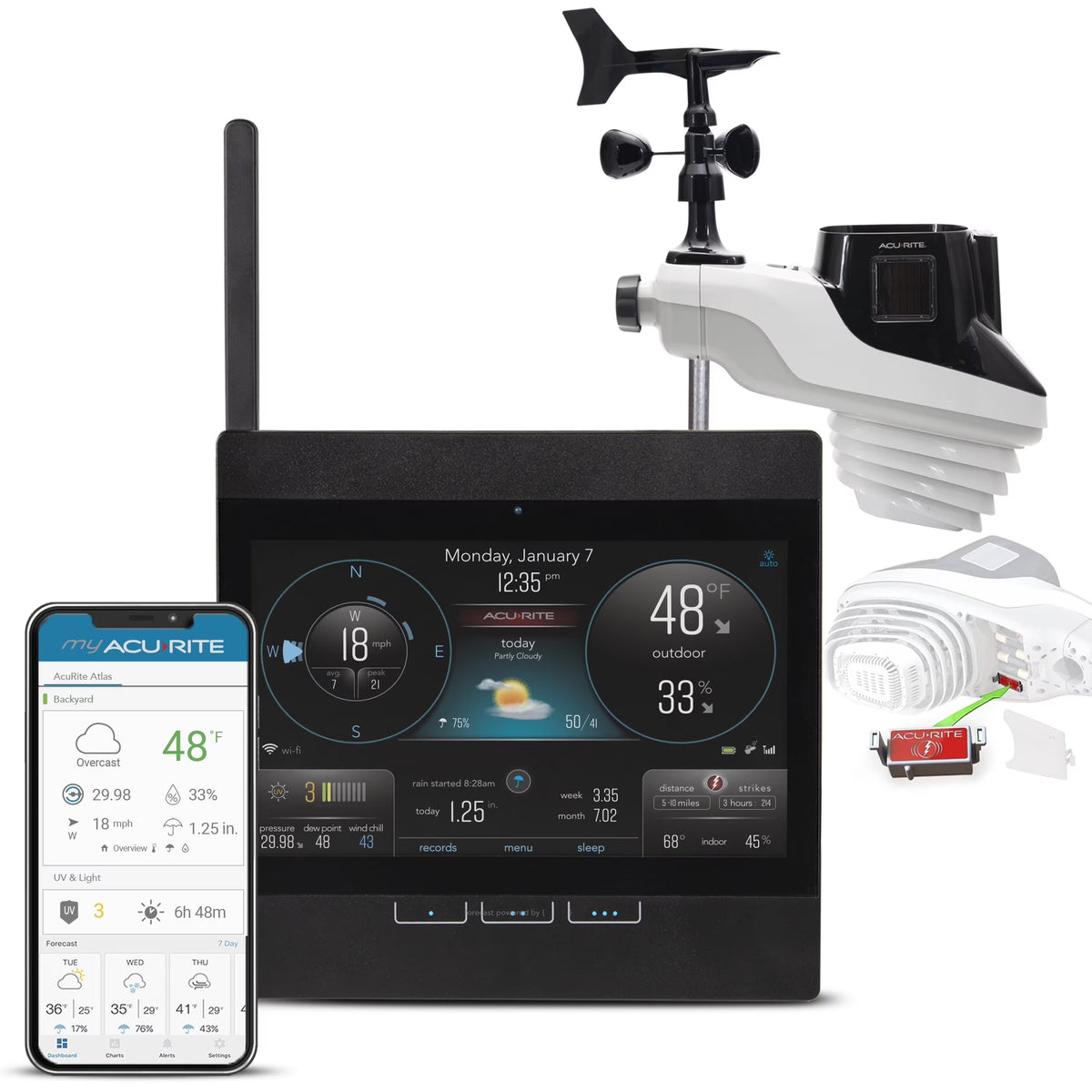 AcuRite Atlas Home Weather Station with Wifi Display, Lightning Detection, Temperature, Humidity Sensor, Rain Gauge, and Wind Speed/Direction (01001M)