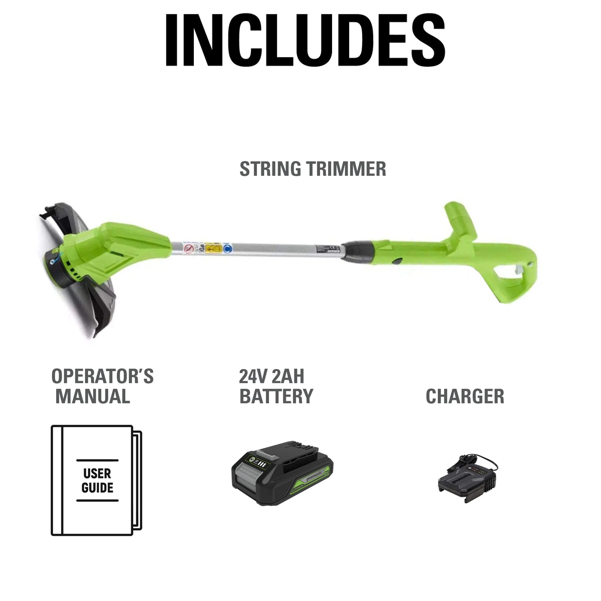 Greenworks 24V 10-inch String Trimmer with 2.0 Ah Battery and Charger, 2101902
