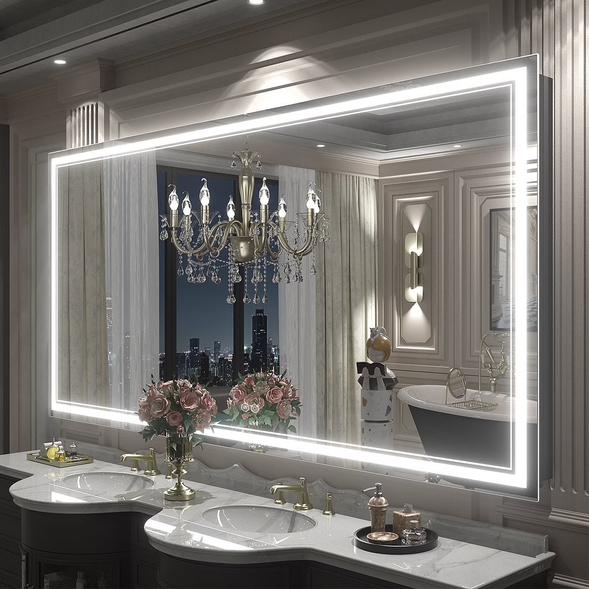 Frameless Frontlit LED Anti-fog Bathroom Vanity Mirror 96x36 inch