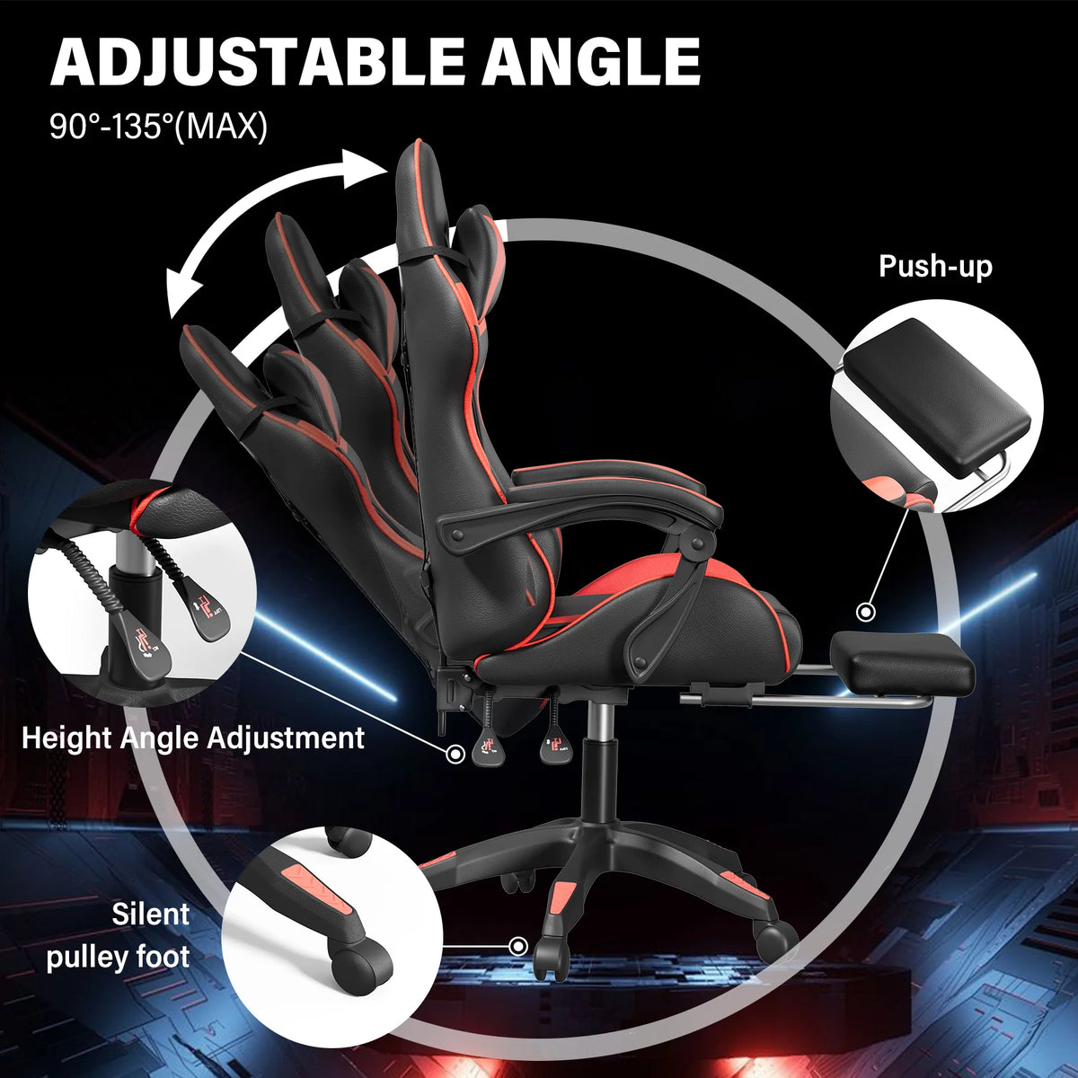 Mr IRONSTONE Office Gaming Chair with Footrest & Lumbar Support, Ergonomic Adjustable Computer Chair with Swivel Seat & Headrest, Blue