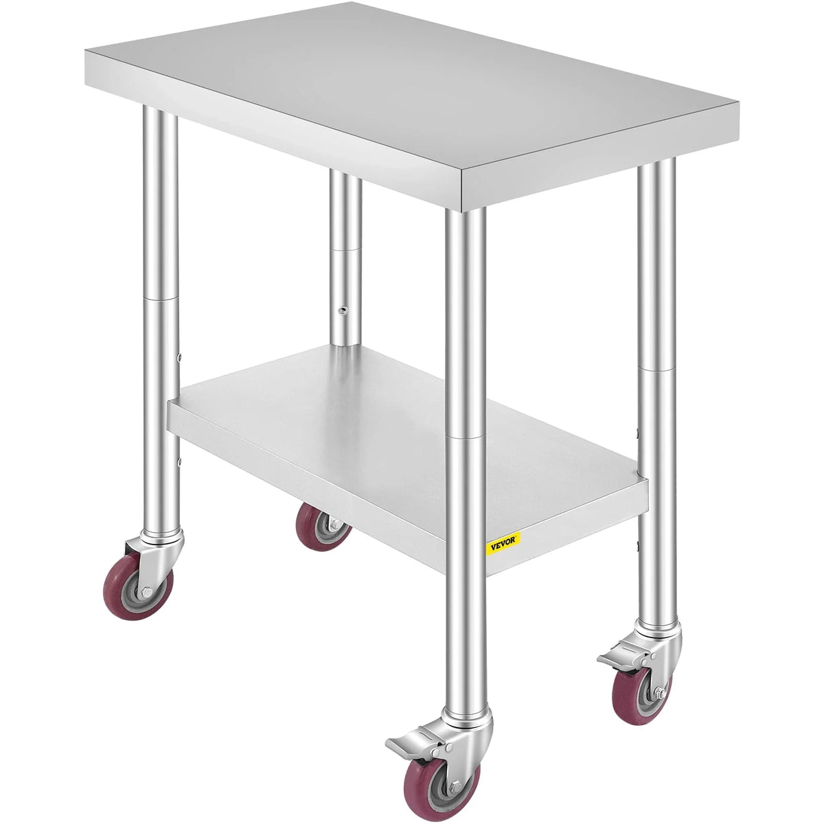 VEVORbrand Stainless-Steel Work Table 24 x 12 Inches with 4 Wheels for Commercial Kitchen Restaurant
