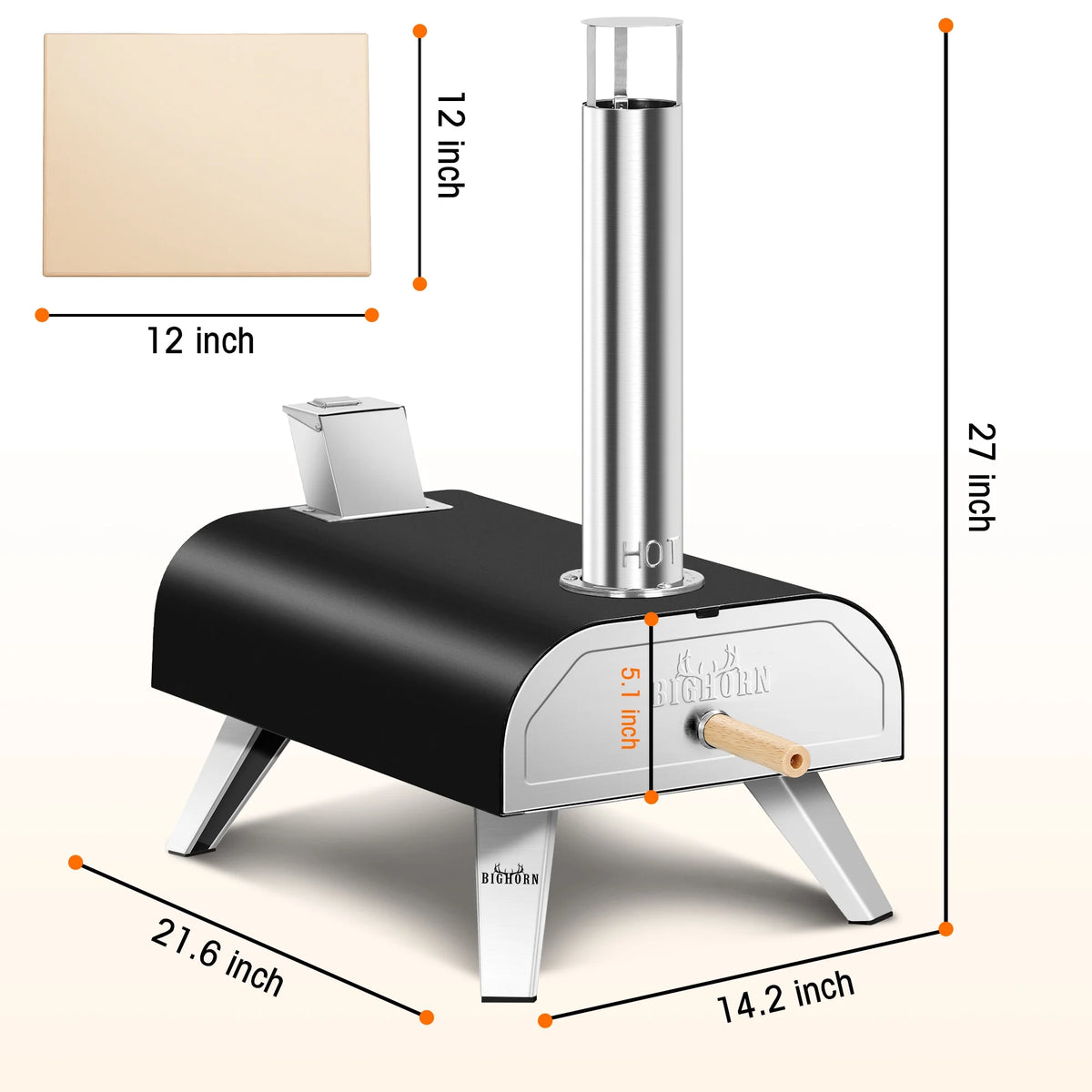 BIG HORN OUTDOORS 12" Wood Pellet Fired Pizza Oven, Black, Stone-Baked Pizzas
