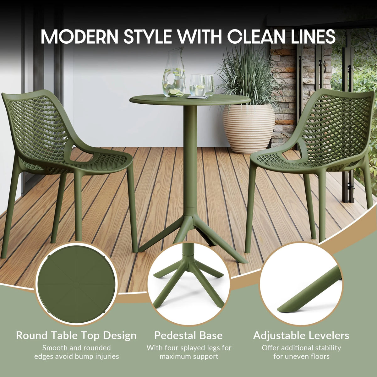 WestinTrends Playa 3-Piece Outdoor Resin Patio Bistro Set with Stackable Patio Dining Chairs, Black