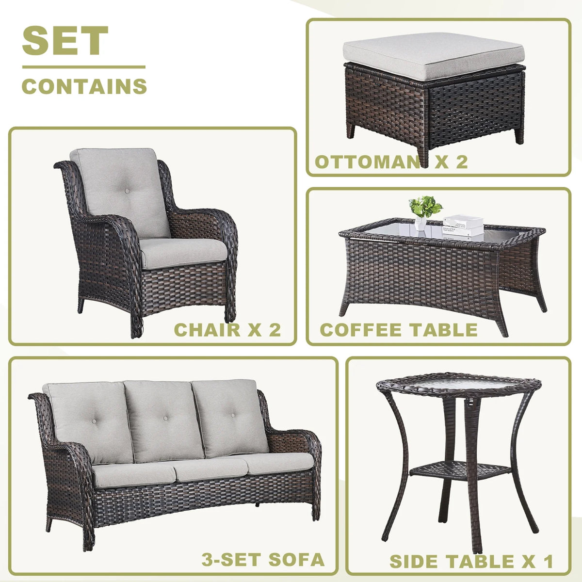 POCASSY 7 Piece Rattan Sofa Seating Group with Cushions