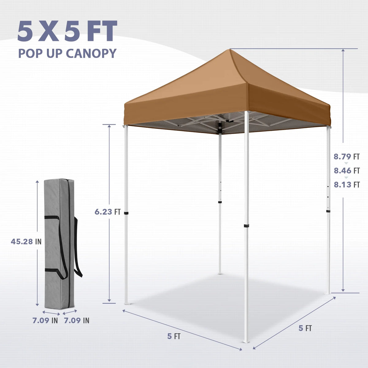 INTER HUT 5x5 Outdoor Pop up Canopy Gazebo, Instant Easy Set up Outdoor Canopy Commercial Fair Shelter, Beige
