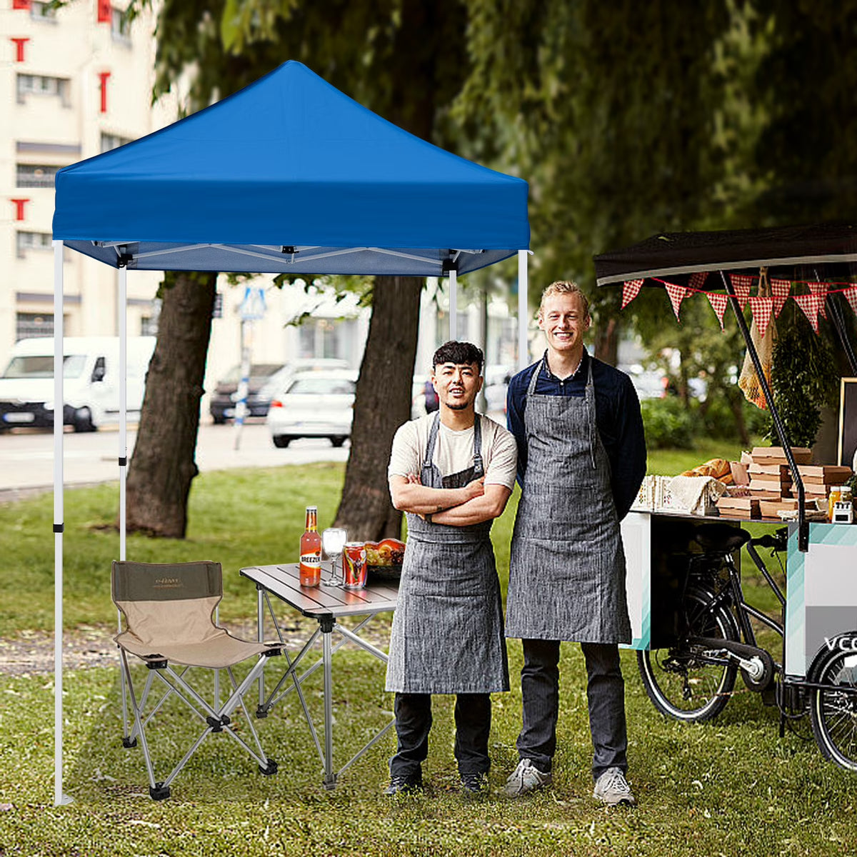 INTER HUT 5x5 Outdoor Pop up Canopy Gazebo, Instant Easy Set up Outdoor Canopy Commercial Fair Shelter, Beige