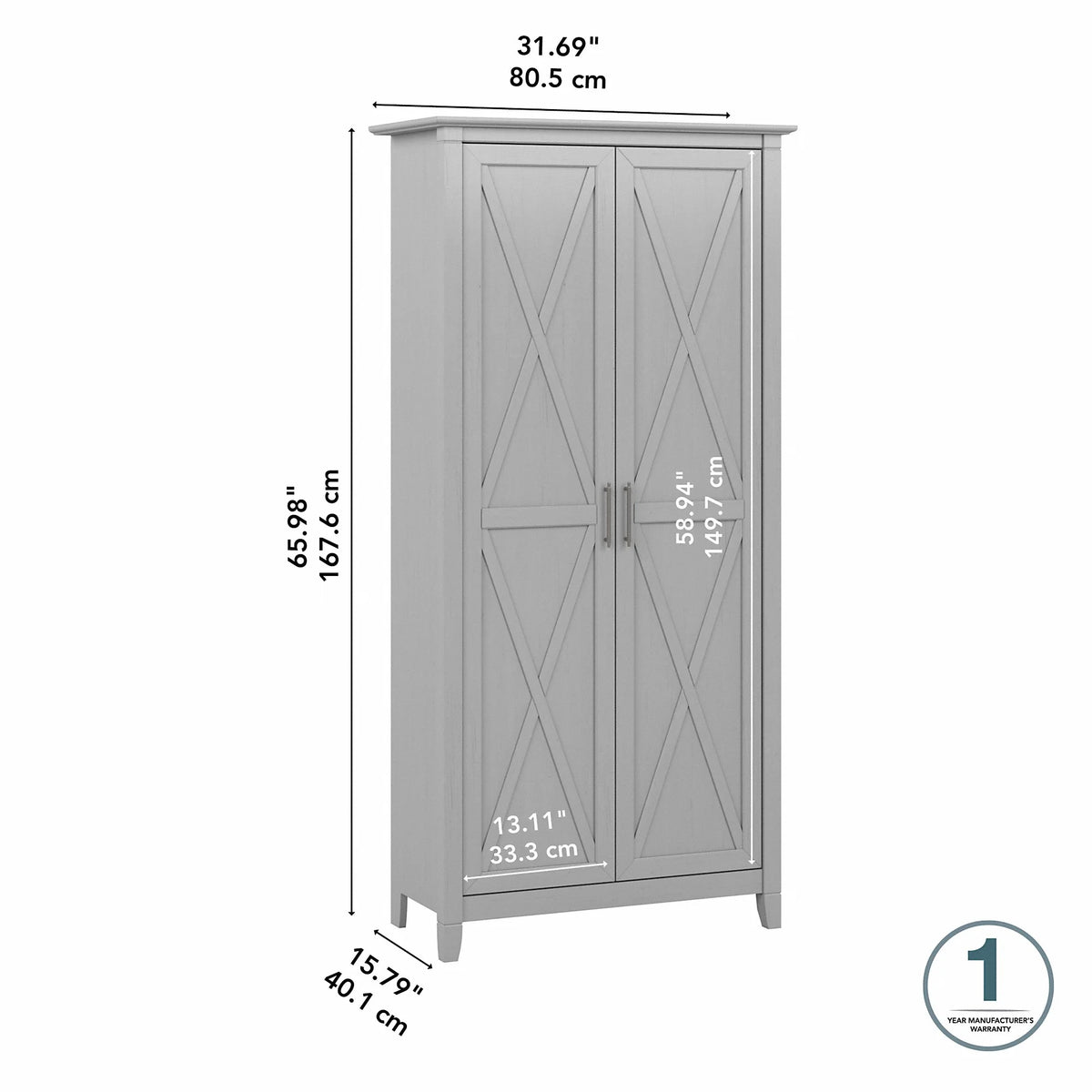 Bush Furniture Key West Tall Bathroom Storage Cabinet with Doors, Bing Cherry