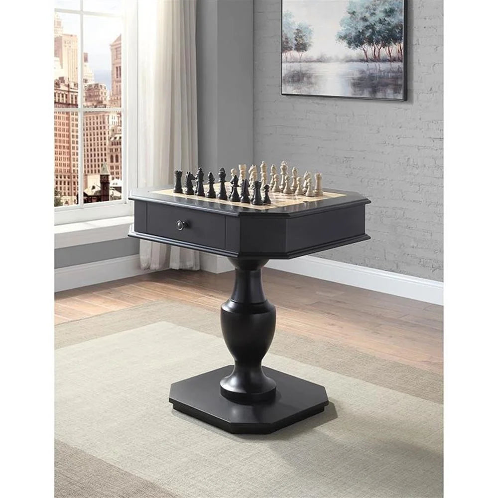 Pemberly Row Contemporary 2-Drawer Wooden Game Table in Black