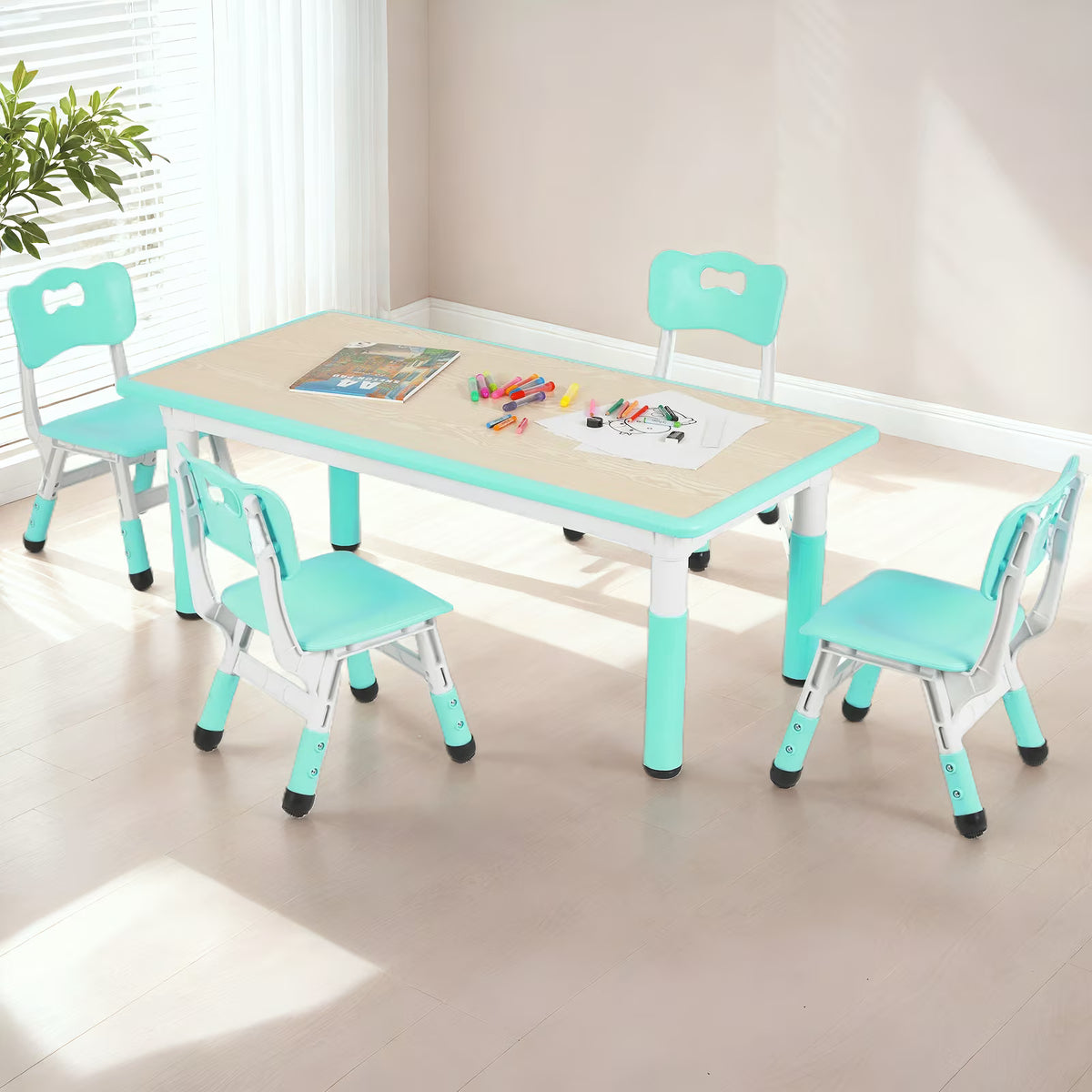 Arlopu Toddler Table and Chair Set Height Adjustable, Kids Activity Table for Reading, Drawing, Eating, Studying, Max 220lbs