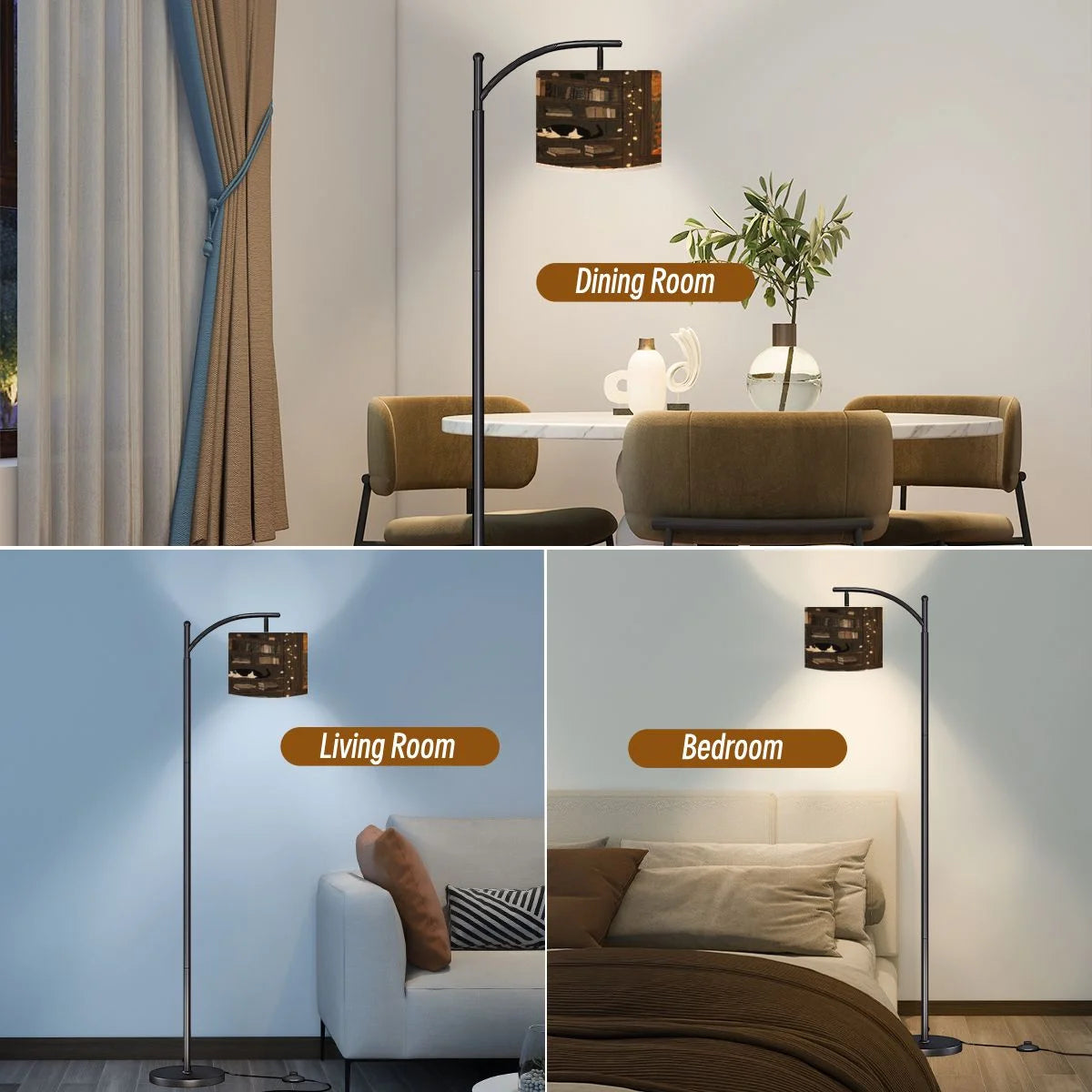 Arc Floor Lamps Surreal Bookshelf Dreamlike Sky Art Print Modern LED Adjustable Lampshade Standing Light for Living Room Reading Bedroom Office
