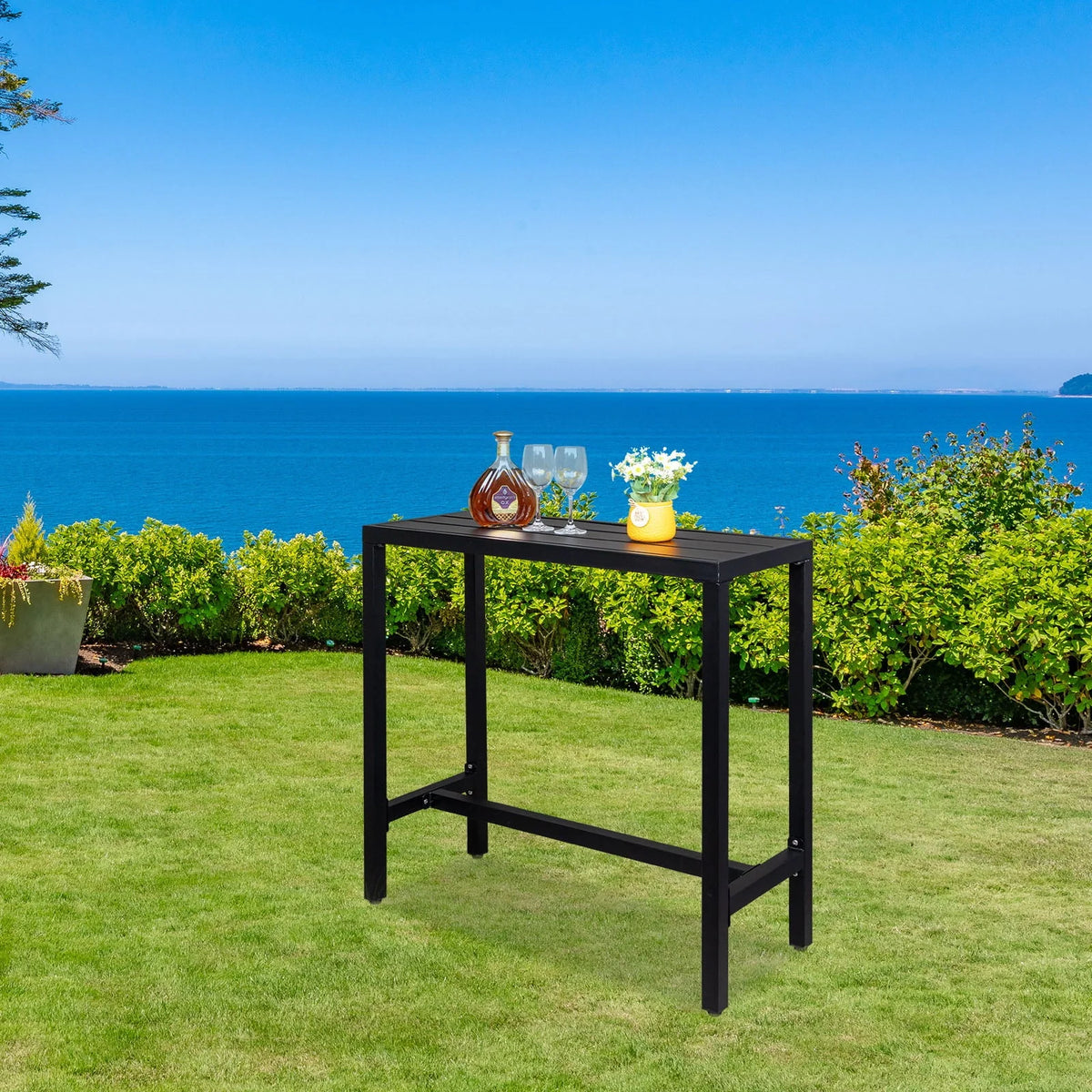 UBesGoo Outdoor Iron Bar Table, 40'' Rectangle Patio Counter Height Console Table, Black