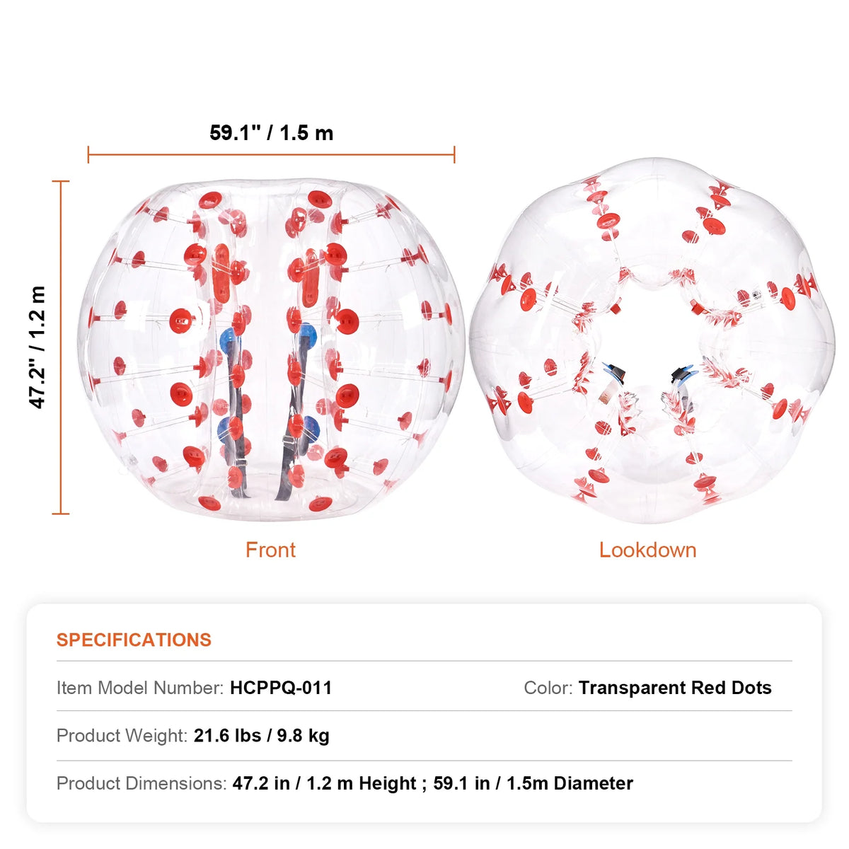 KFFKFF Inflatable Defense Ball 1-Pack 5FT/1.5M PVC Sumo Ball Suitable for Teenagers and Adults