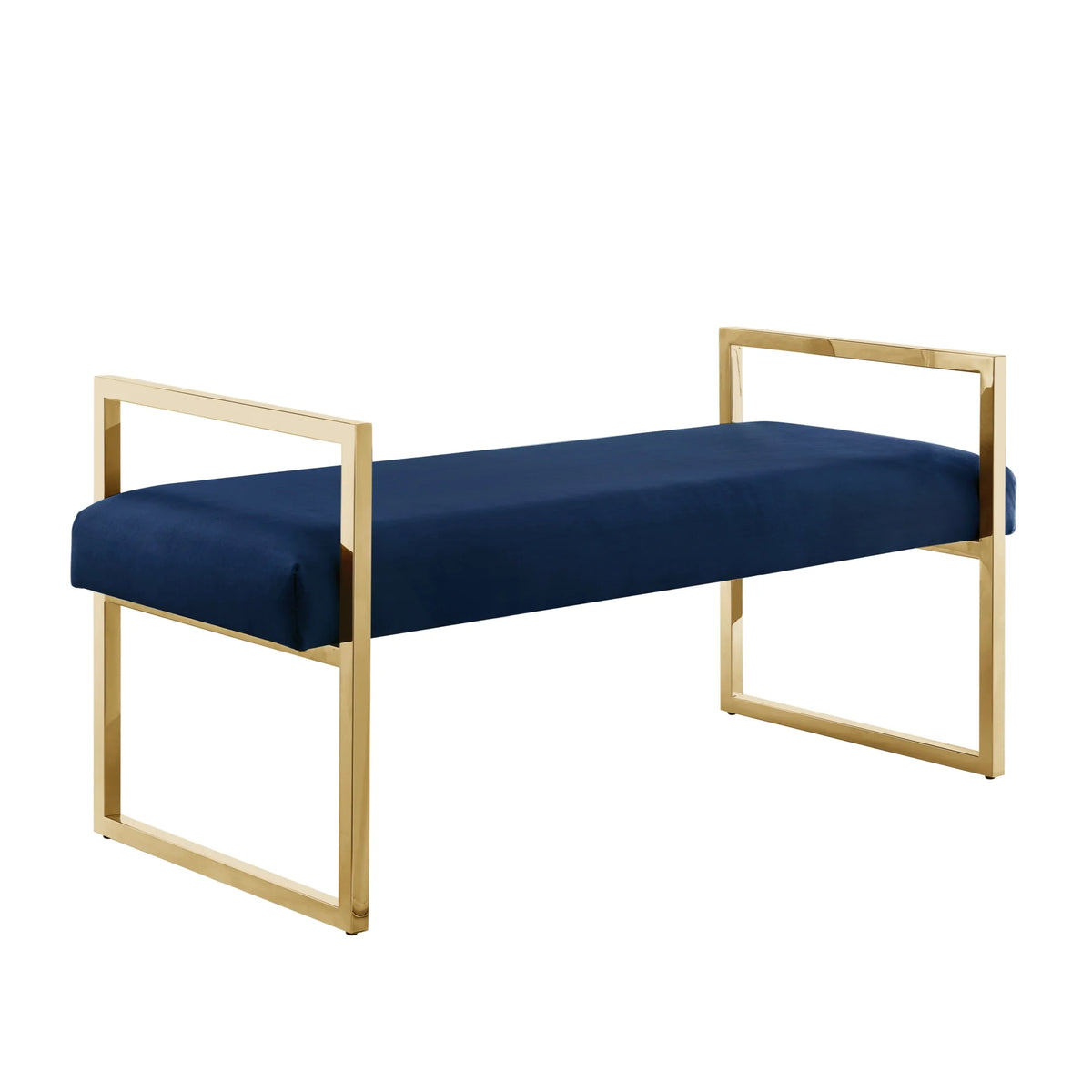 Madisen Velvet Bench with Gold Frame, Navy