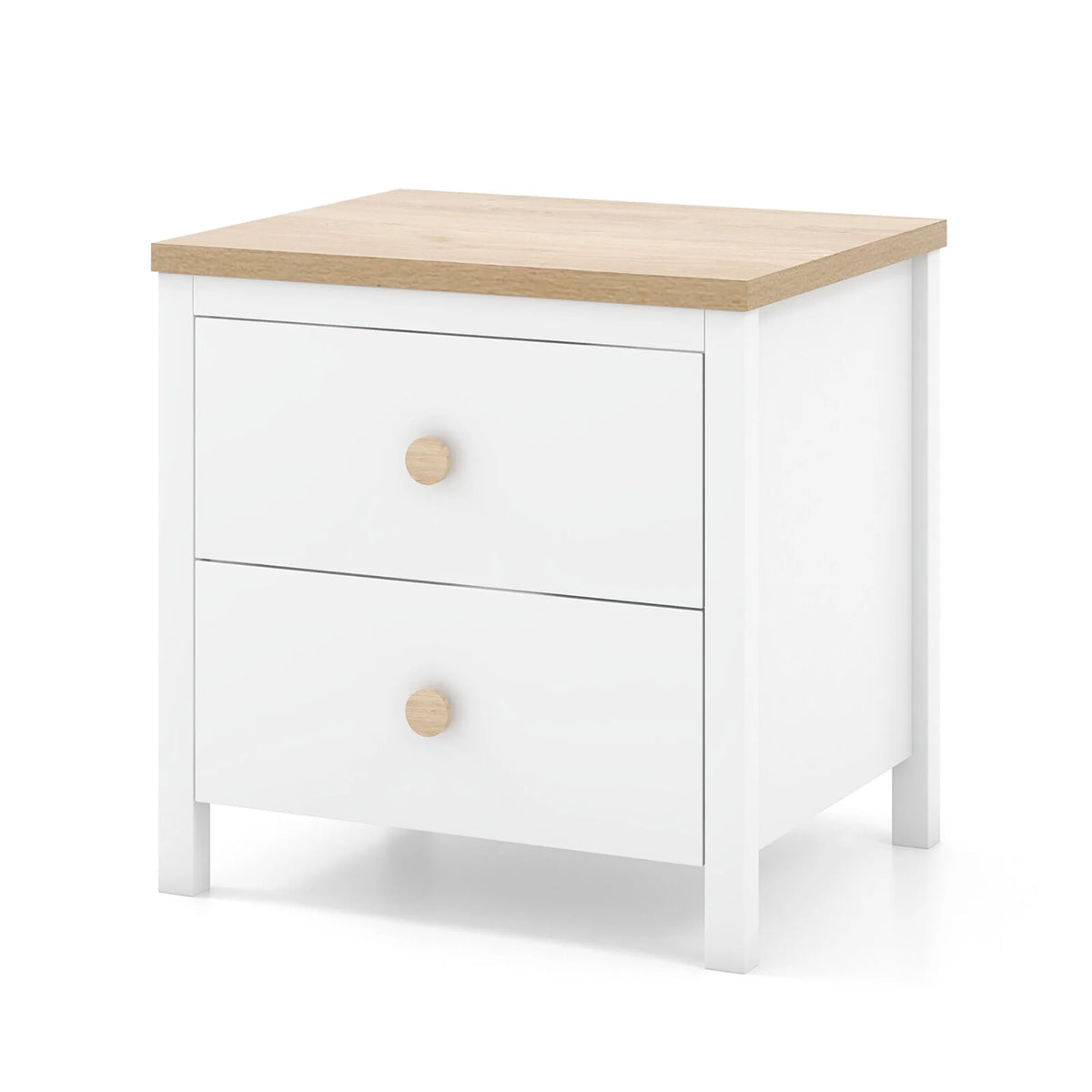 Gymax 2 PCS Nightstand Farmhouse Side End Table w/ Solid Wood Legs & 2 Drawers White