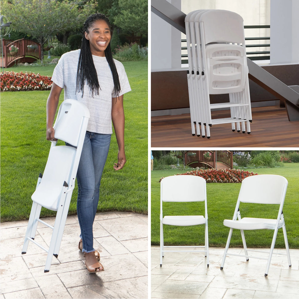 Lifetime Folding Chair, Indoor/Outdoor Commercial, White Granite, 4 Pack (42804)