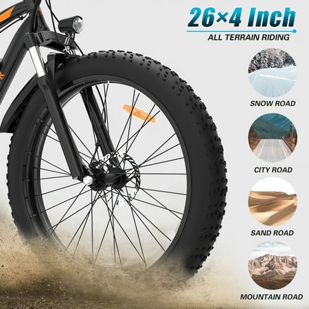 Aostirmotor Electric Mountain Bike, 48V 13AH Removable Lithium Battery 750W Ebike with Rack, 26" 4.0 inch Fat Tire Bike, Electric Bicycle for Adults(Black)