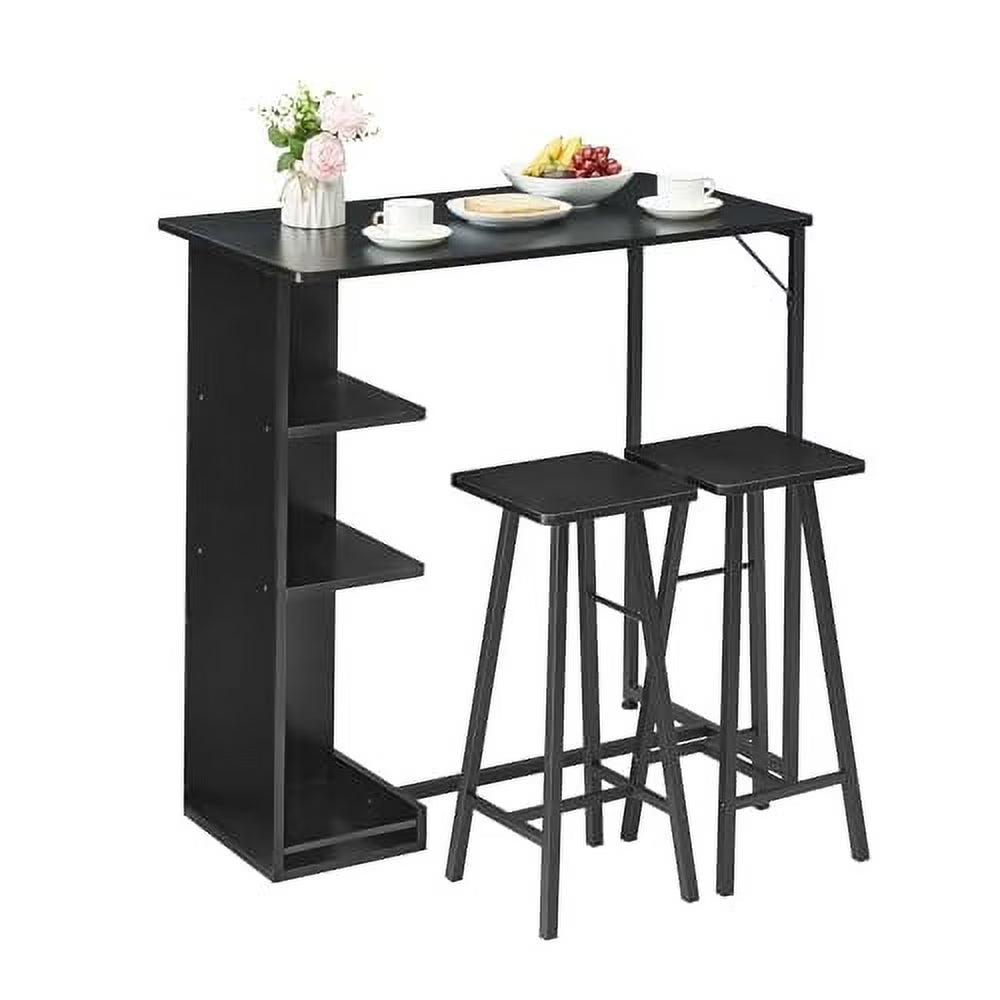 Dining Table Set, Bar Table and Chairs Set, 3-Piece Bar Table Set with Storage Drawer & Shelf, Steel Frame, Industrial, Rustic Brown, Space Saving Table for Small Apartment
