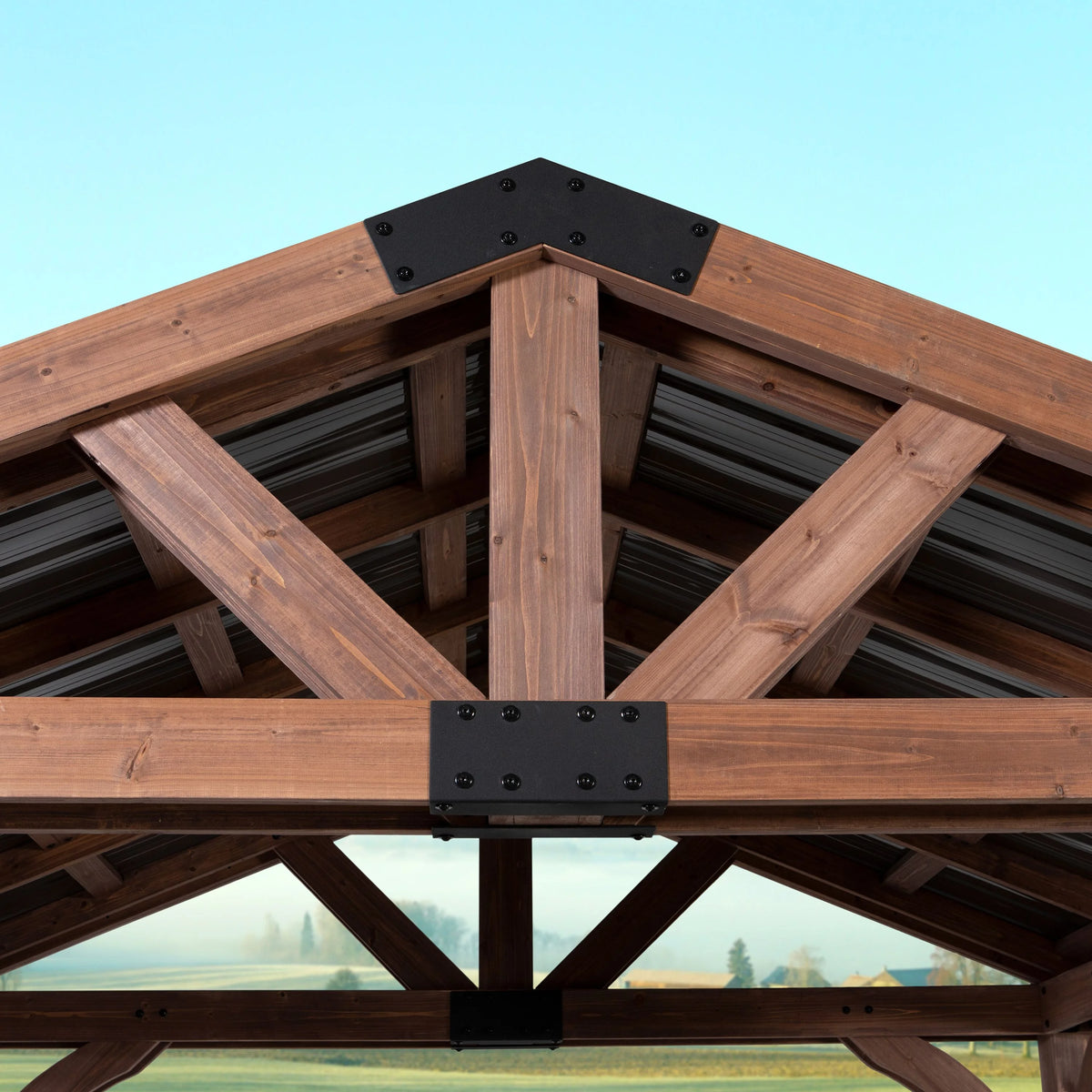 Backyard Discovery Arlington 12'x12' Cedar Wood Gazebo, Galvanized Steel Roof, PowerPort