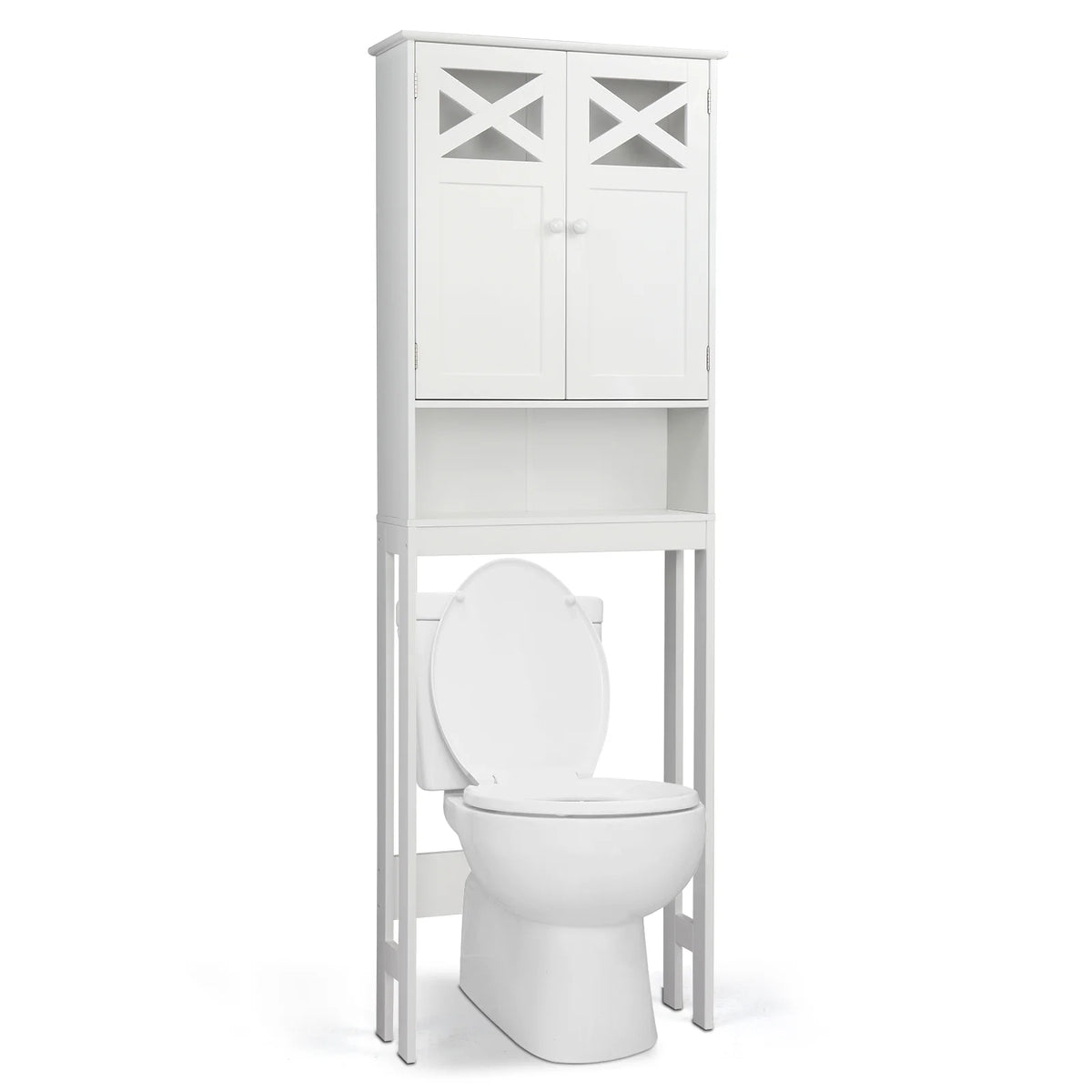 Ktaxon Over the Toilet Storage, Bathroom Storage Cabinet Organizer  with Adjustable Shelf Double Doors, White