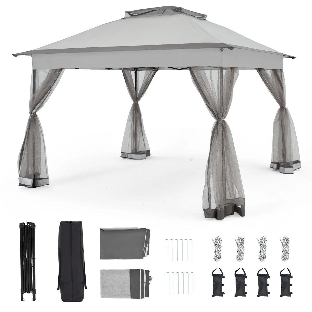 Bezseller 11x11 Pop up Gazebo, Outdoor Waterproof Canopy Tent with Mosquito Netting for Outdoors, Khaki