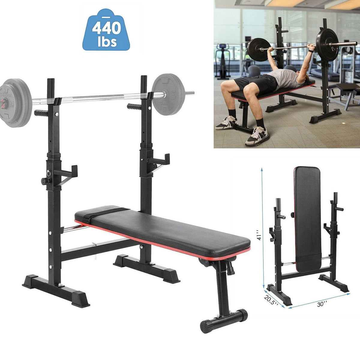 GARTIO Folding Weight Bench with Squat Rack Adjustable Bench Press Bench Set, Home Gym Workout Strength Training