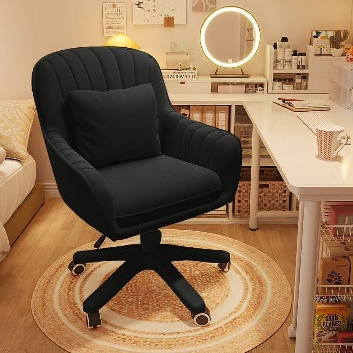 Home Office Chair Computer Chair with Mid-Back Upholstered Modern Tufted Computer Task Chair Swivel Height Adjustable Velvet Accent Chair.��White��