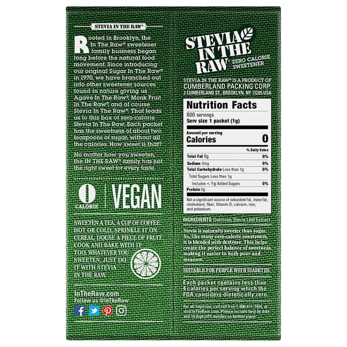 Stevia in the Raw Zero Calorie Sweetener, 1 g, 800-count
