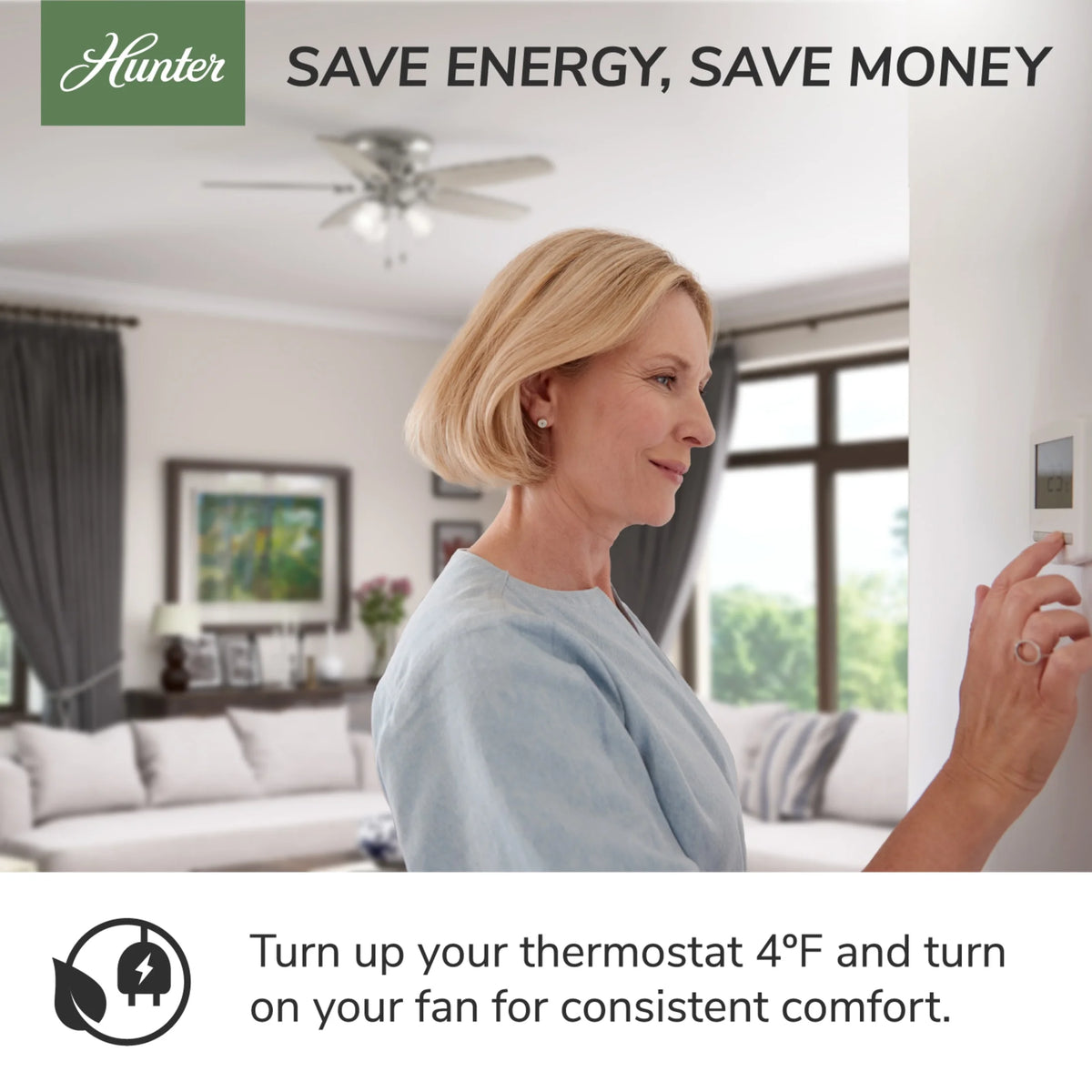 Hunter - Aker Indoor Ceiling Fan With Light, 36-inch, Fresh White, Modern-style, 3-speed WhisperWind Motor, 59301, for Living Rooms, Bedrooms