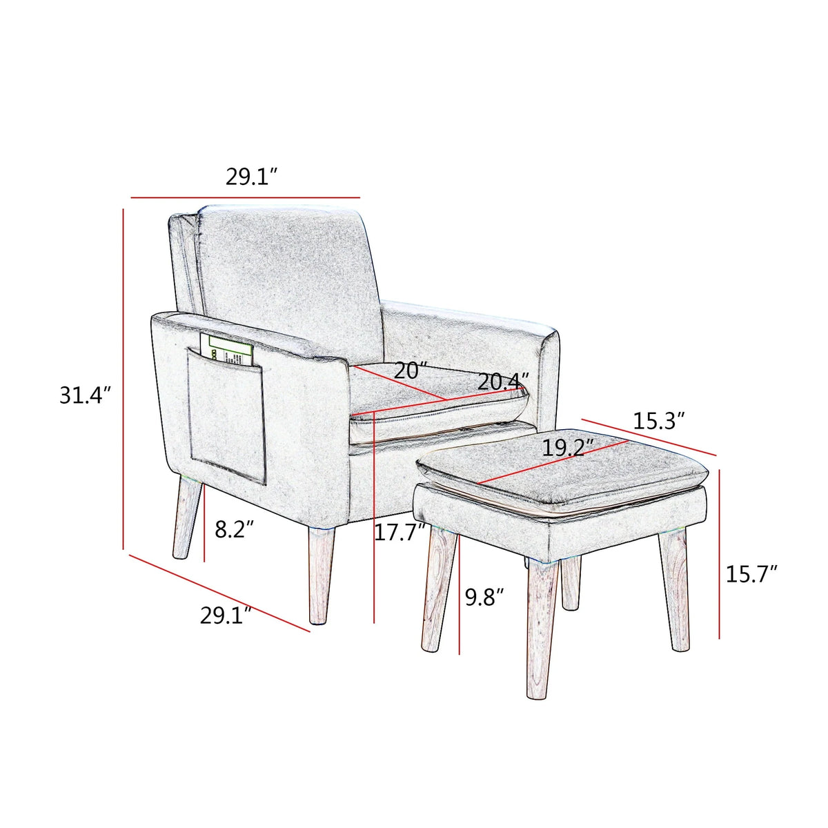 grey armchair with ottoman