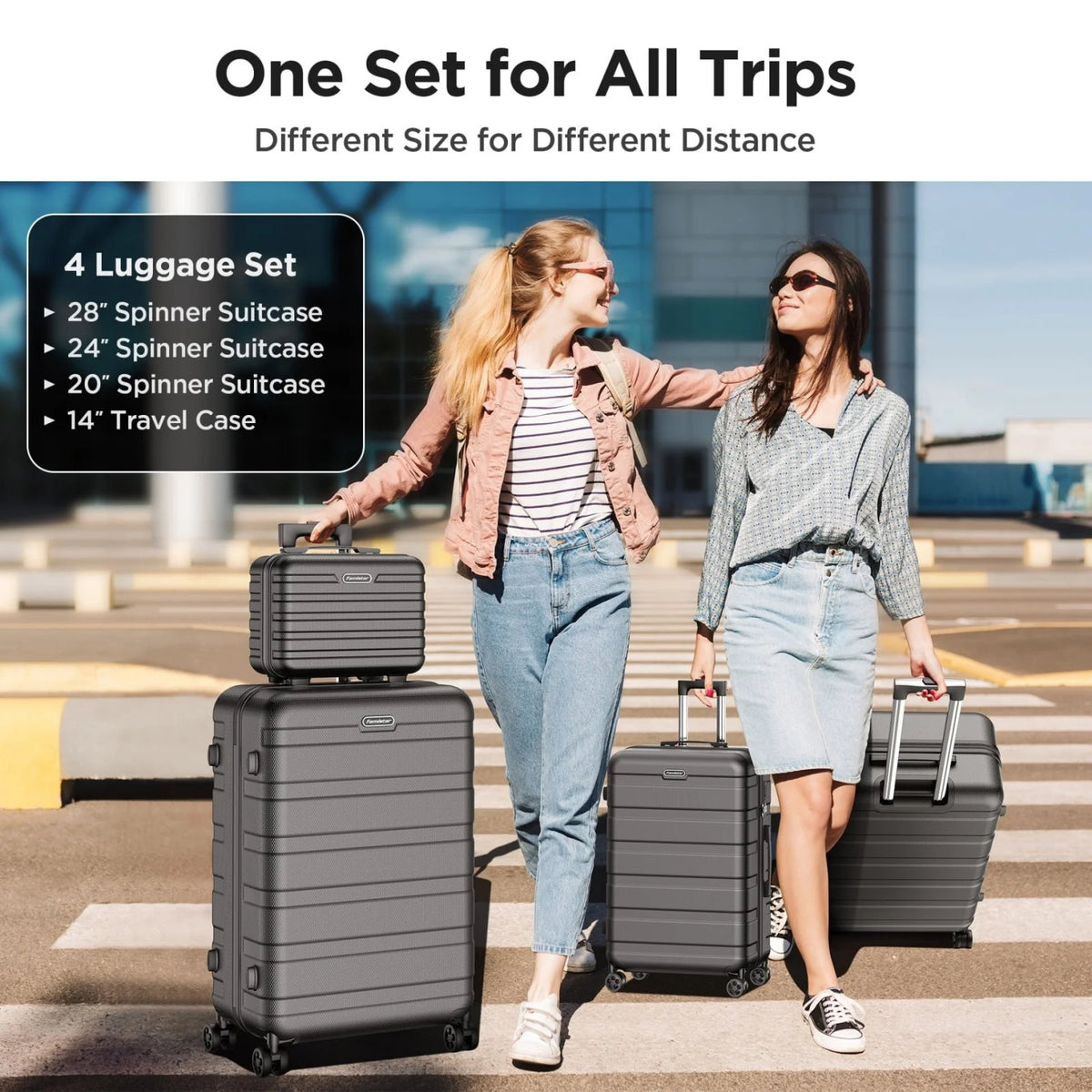11Pcs Luggage Sets, ABS Hardshell Suitcase w/ Dual 360° Spinner Wheels & TSA Lock, Lightweight Durable Hardside Carry on Luggage for Travel, Deep Black