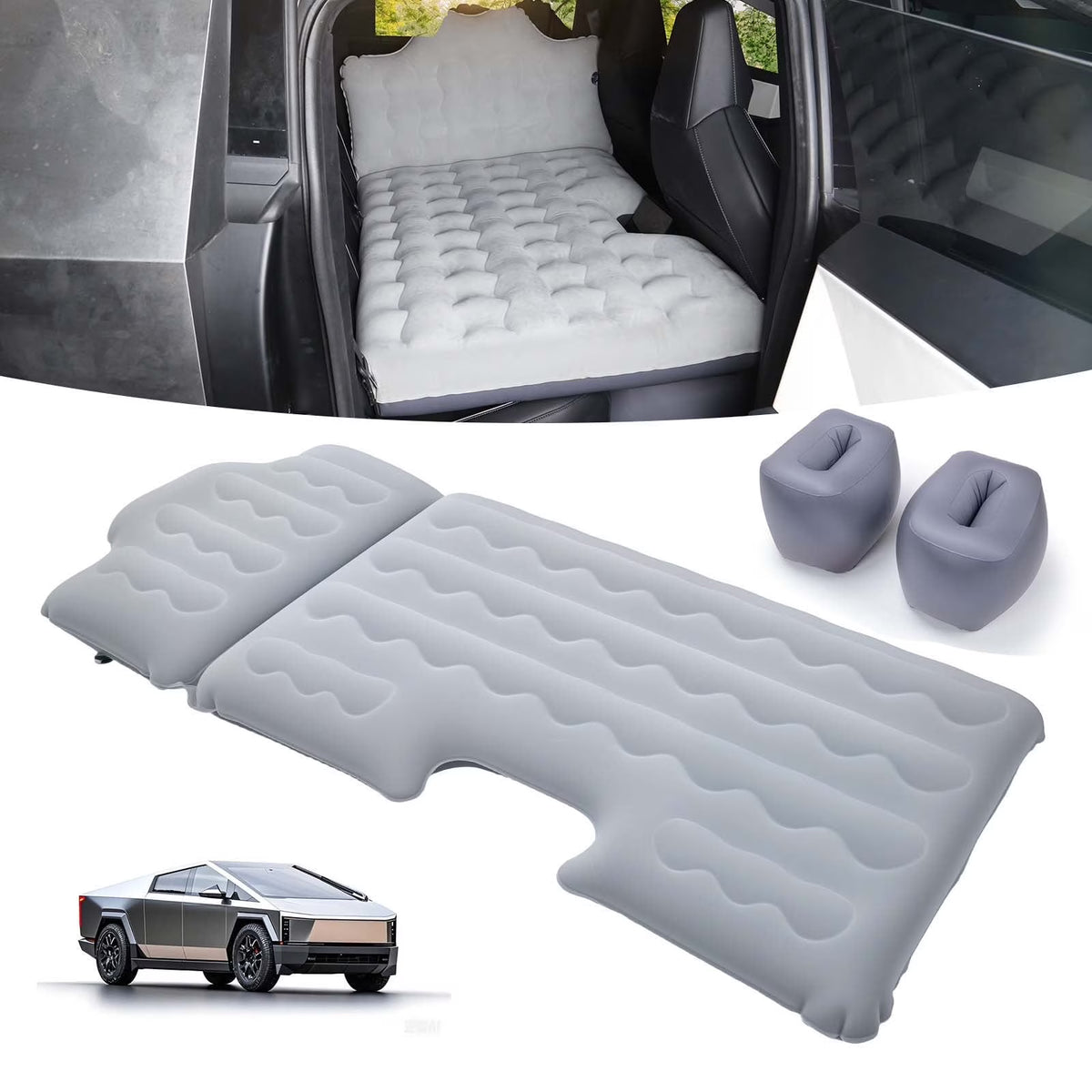 WheelX Air Mattress Back Seat Compatible with Tesla Cybertruck 2024 2025 Accessories for Travel, Car Bed SUV Mattress with Functional Piers
