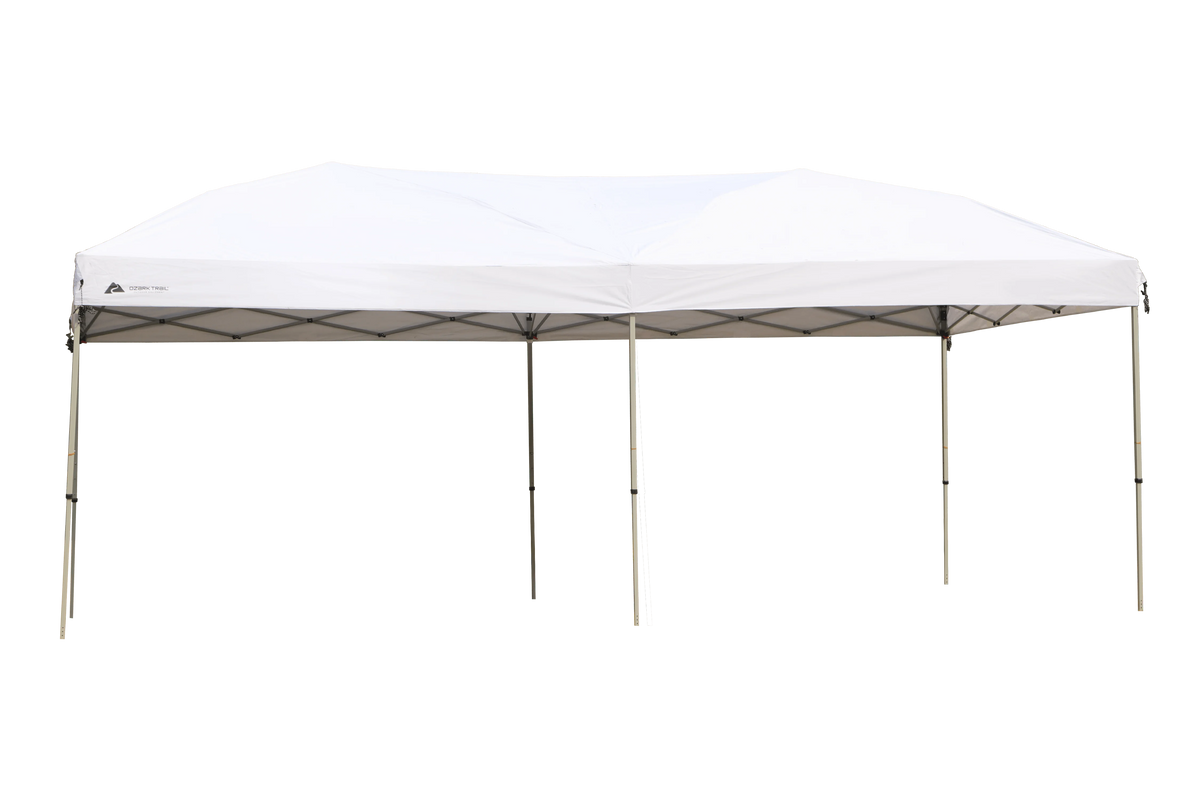 Ozark Trail 20x10 ft Pop Up Canopy Tent with Wheeled Bag, White, Straight Leg
