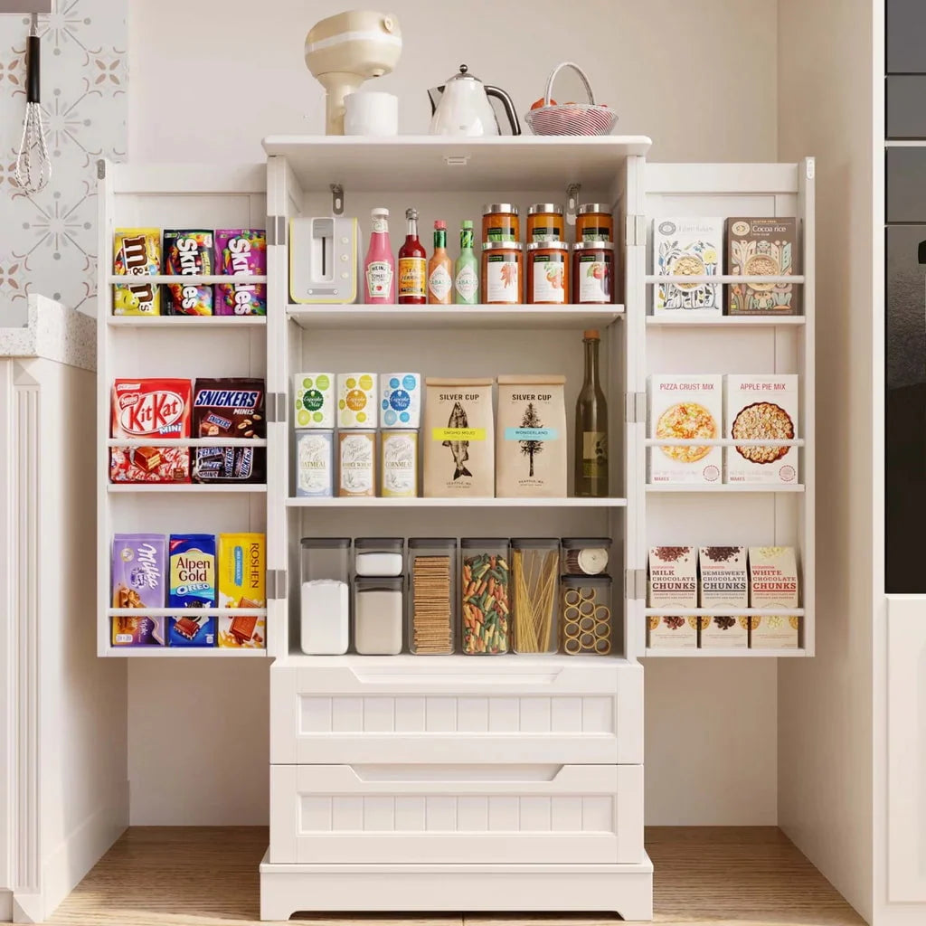 Aiho 47" Kitchen Pantry Storage Cabinet for Kitchen Dining Room - White