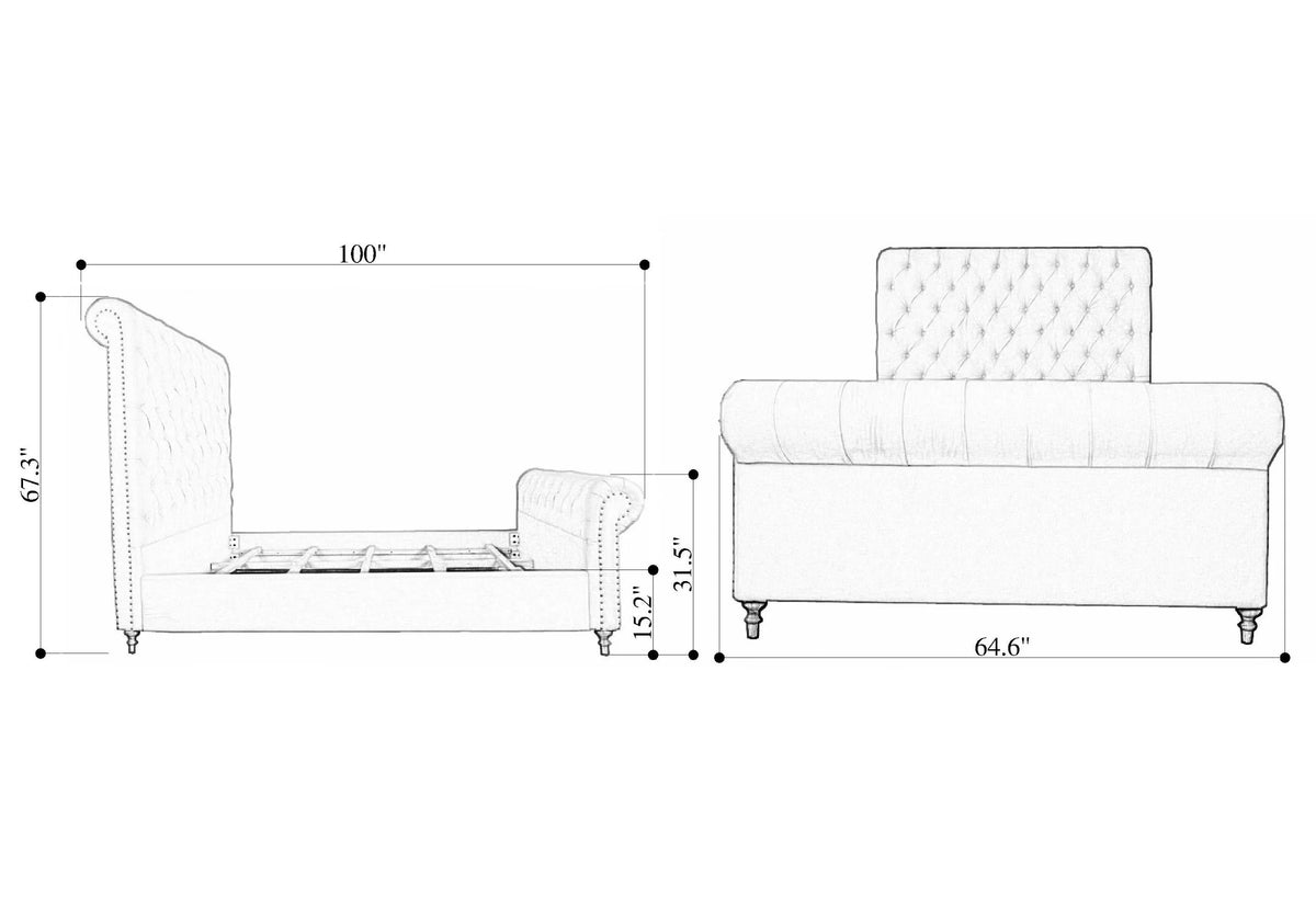 Manhattan Comfort Empire Fabric Upholstered Queen Bed Frame in Cream